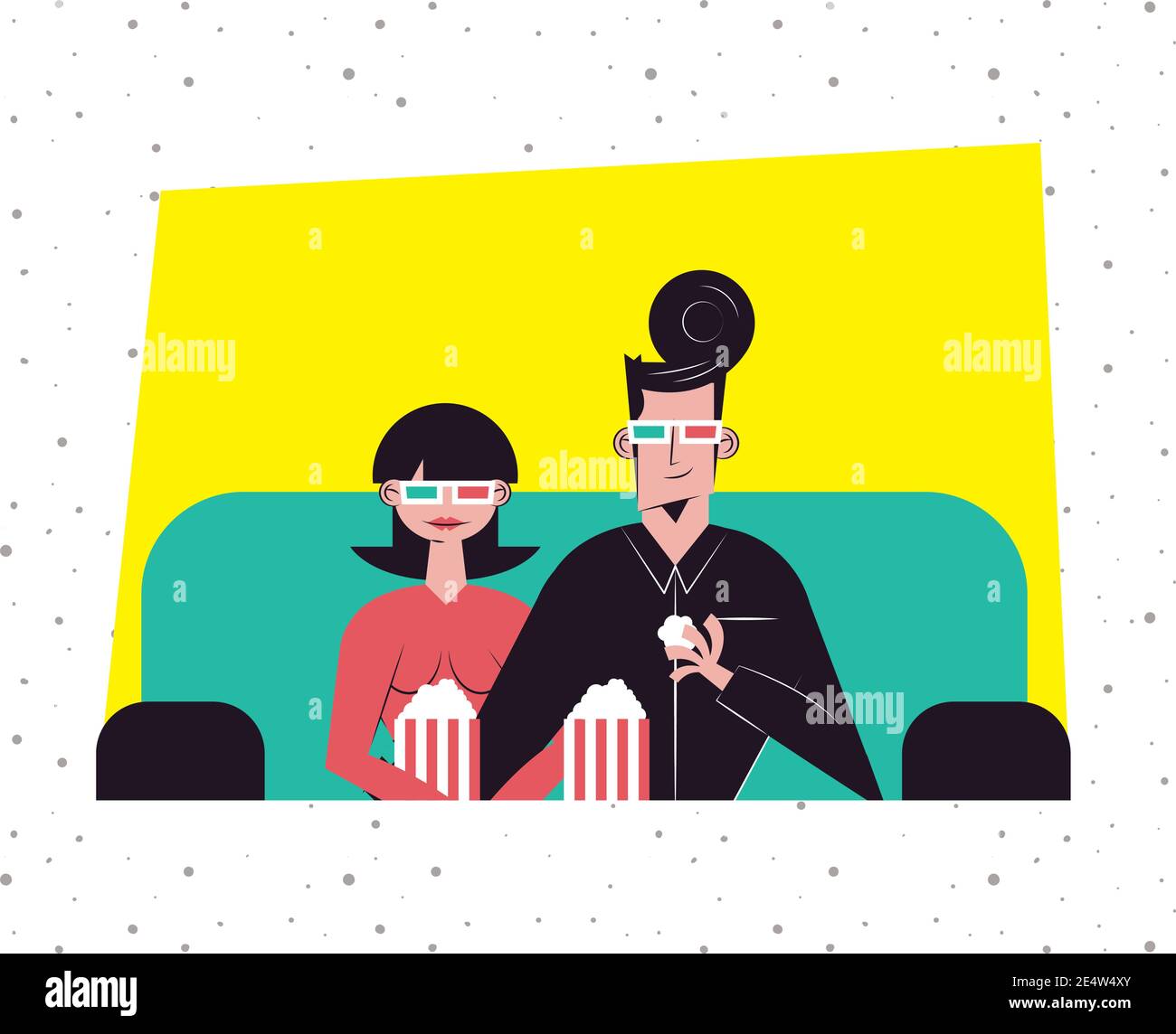 Couple romantique voyant un film 3d avec des lunettes et des popcorns design, relation amour et romantique thème illustration vectorielle Illustration de Vecteur