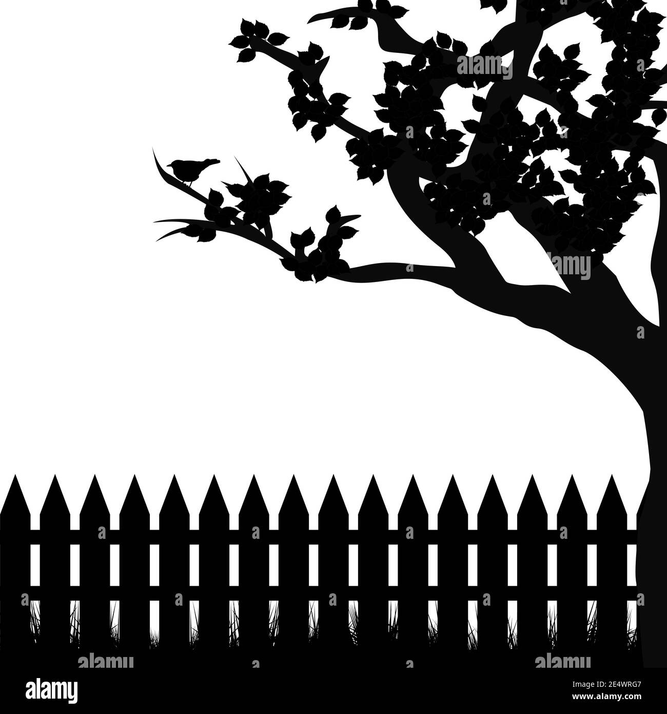 Silhouette d'arbre et de clôture Illustration de Vecteur