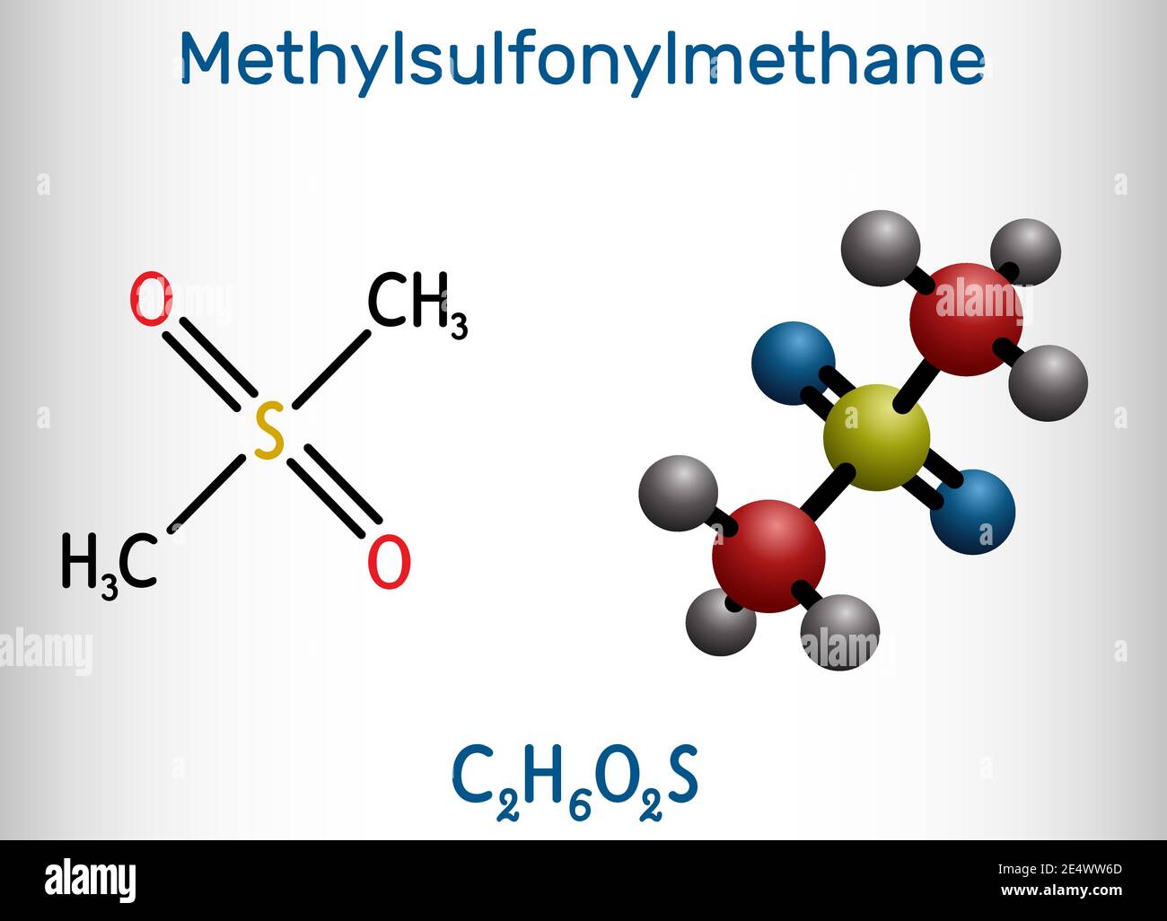 Méthylsulfonylméthane, MSM, méthylsulfone, molécule de diméthyl sulfone. Il s'agit d'un composé organosulfuré dont le groupe fonctionnel est sulfonyle. Produit chimique structurel Illustration de Vecteur