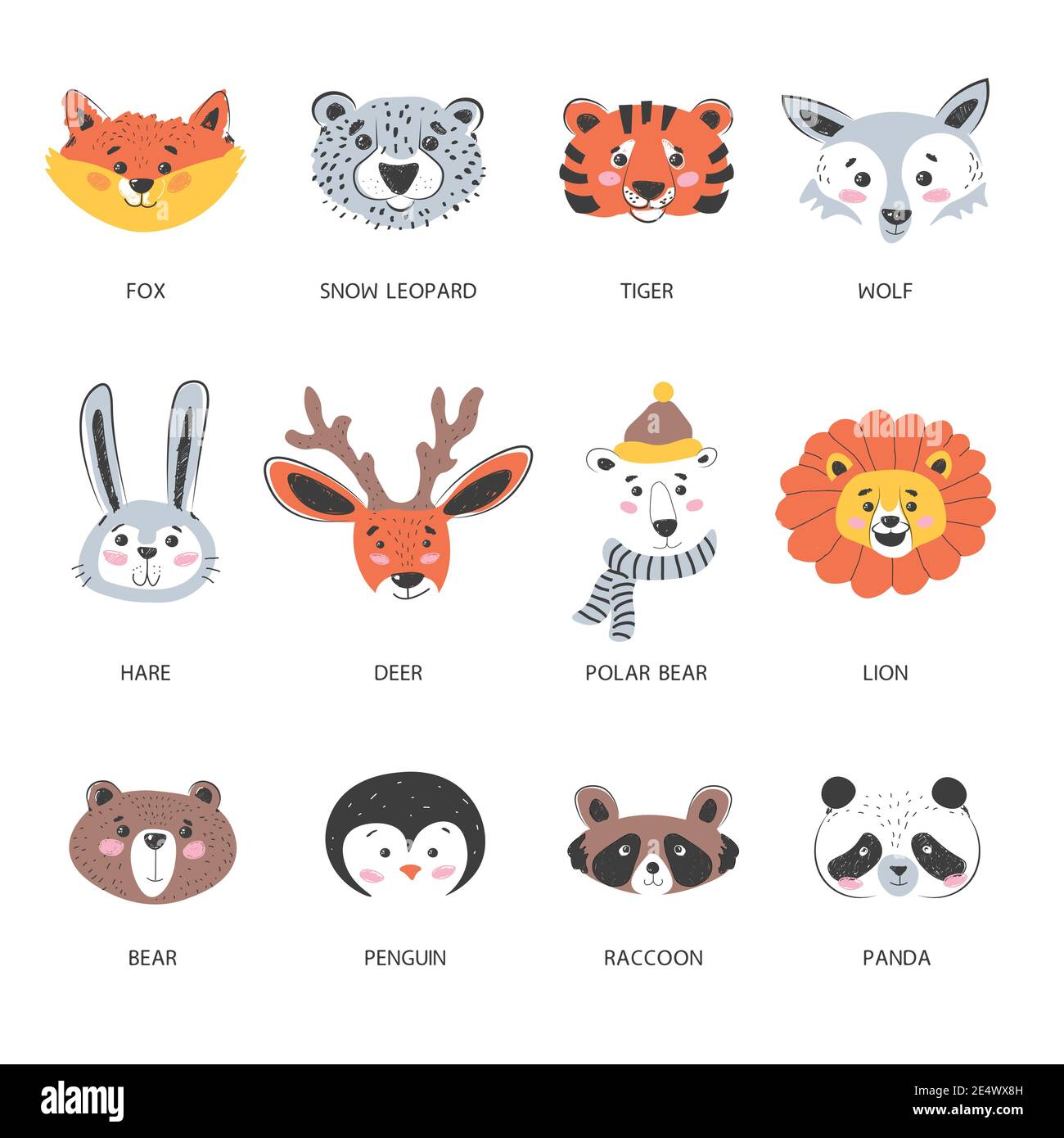 Les animaux muzzles et portraits, renard et ours polaire Illustration de Vecteur