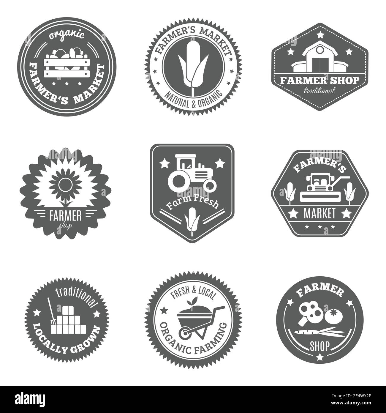 Ensemble noir de label fermier avec produits naturels biologiques du marché isolés illustration vectorielle Illustration de Vecteur