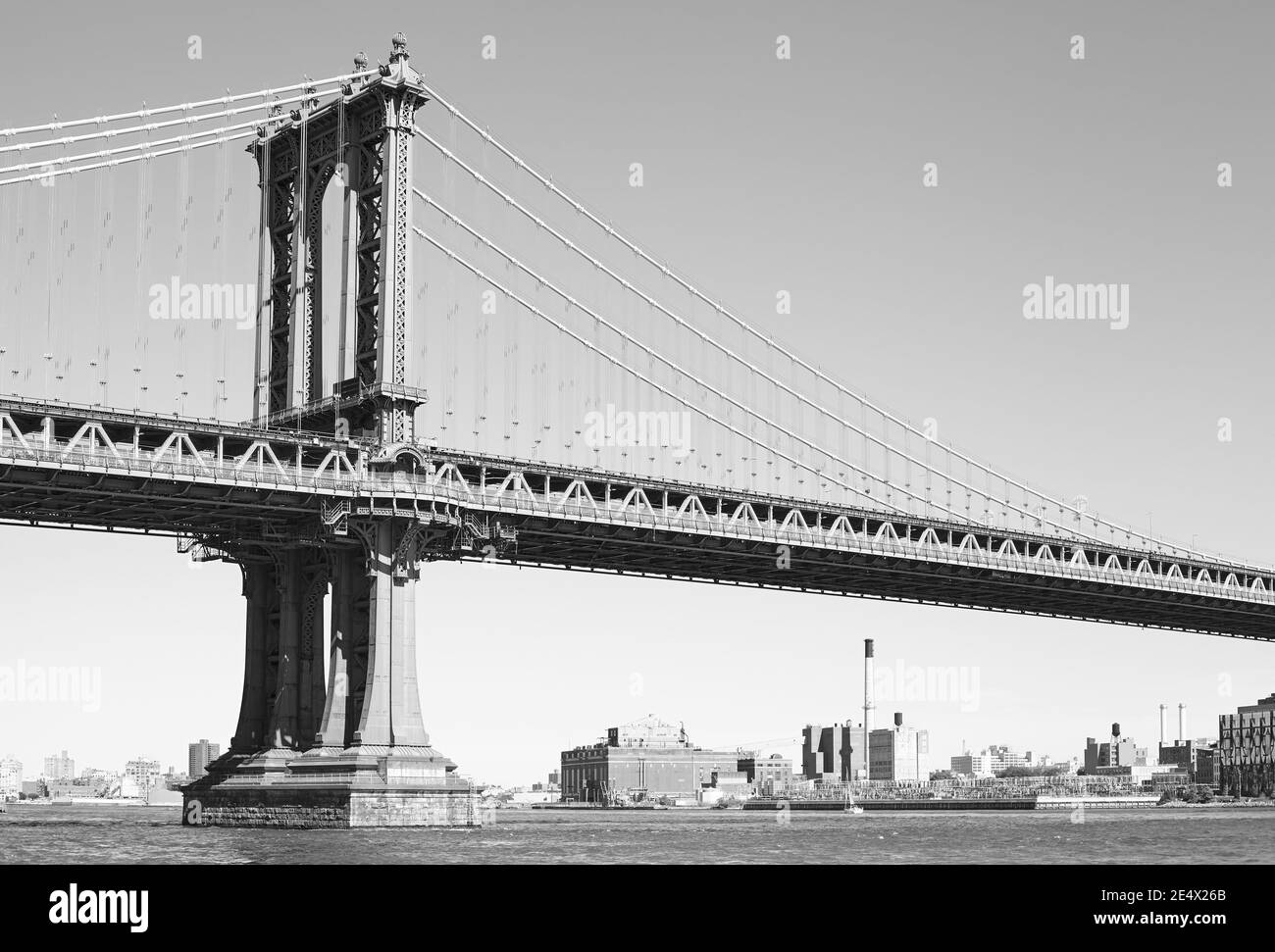 Photo en noir et blanc du pont de Manhattan, New York, États-Unis. Banque D'Images