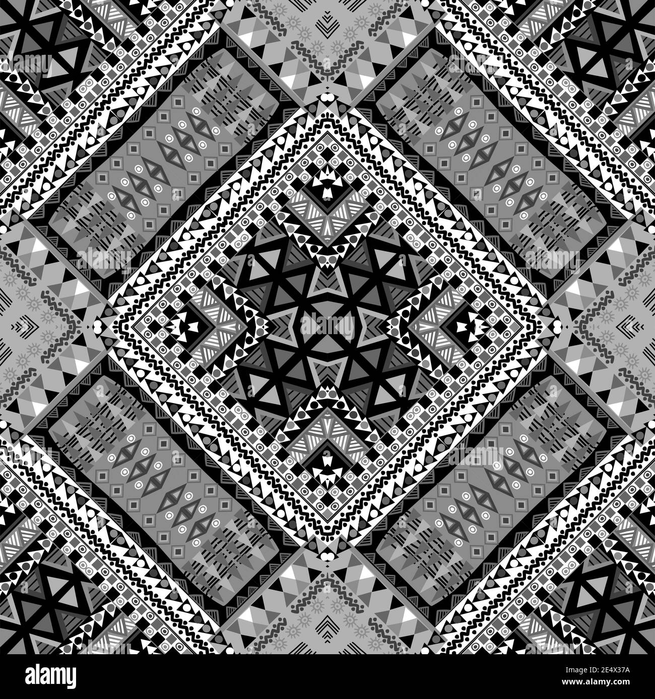 Motif patchwork ethnique noir et blanc Illustration de Vecteur