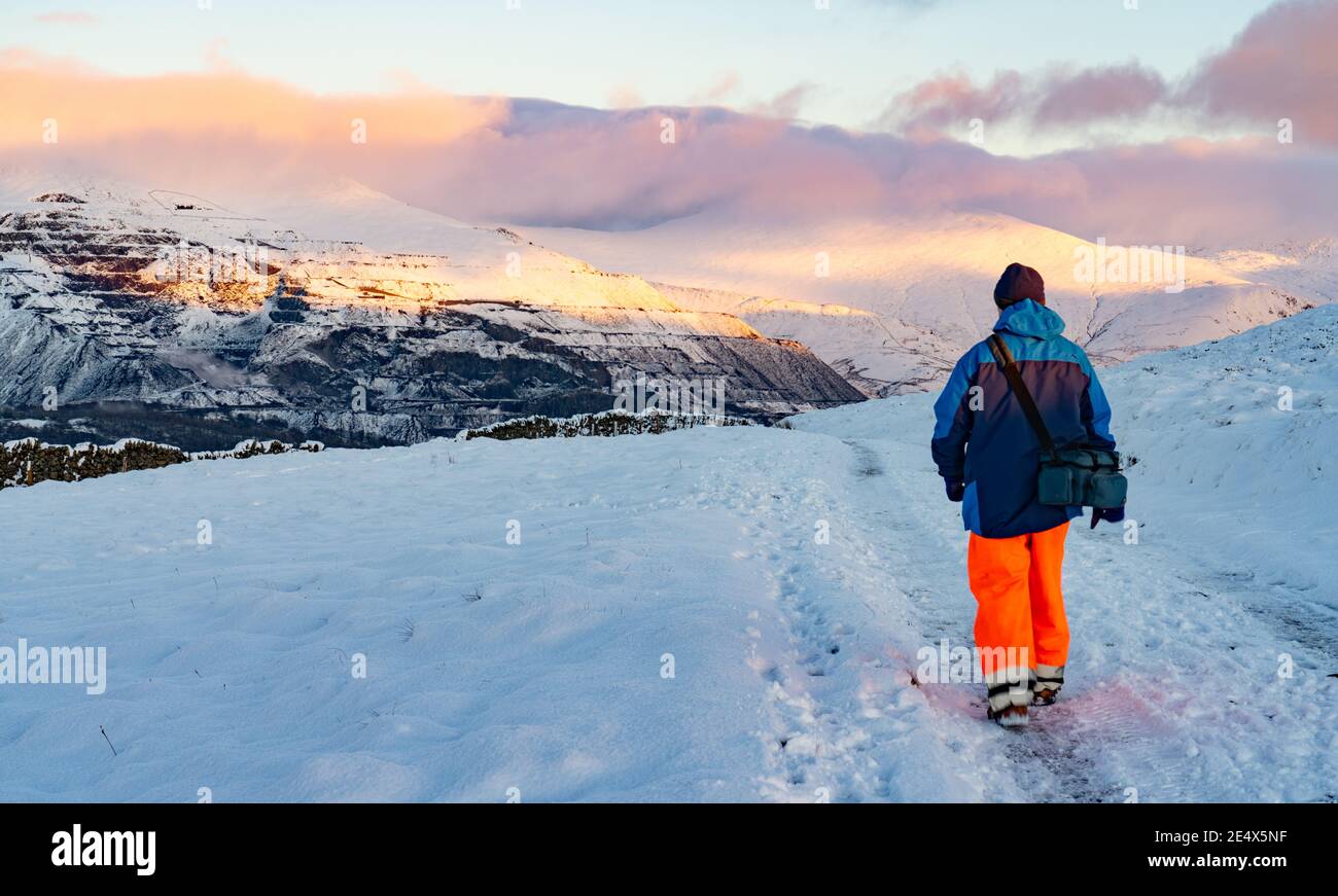 Carrière de Dinorwic Slate, Llanberis, Gwynedd, prise de Moel Eilio à mi-chemin entre Waunfawr et Llanberis. Pris à la Saint-Sylvestre 2020. Banque D'Images