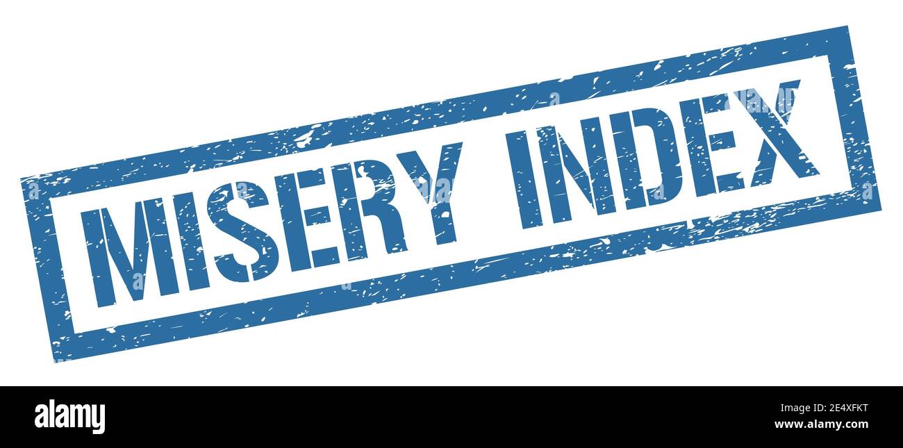 MISERY INDEX bleu grungy rectangle cachet signe. Banque D'Images