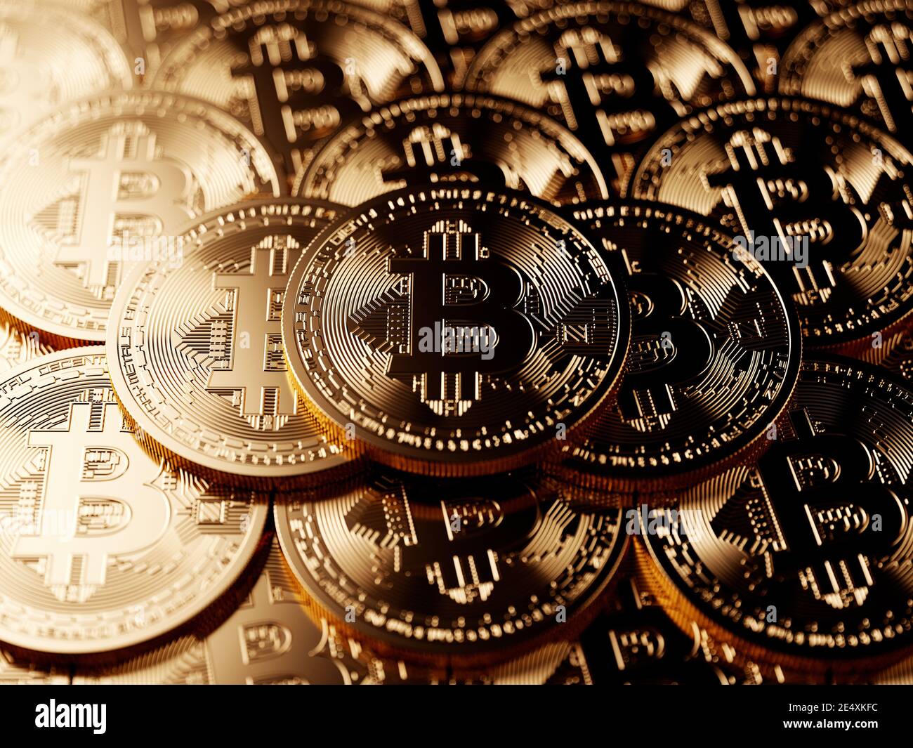 Pièces de Bitcoin. Cryptocurrency concept abstrait. Le rendu 3d illustration Banque D'Images