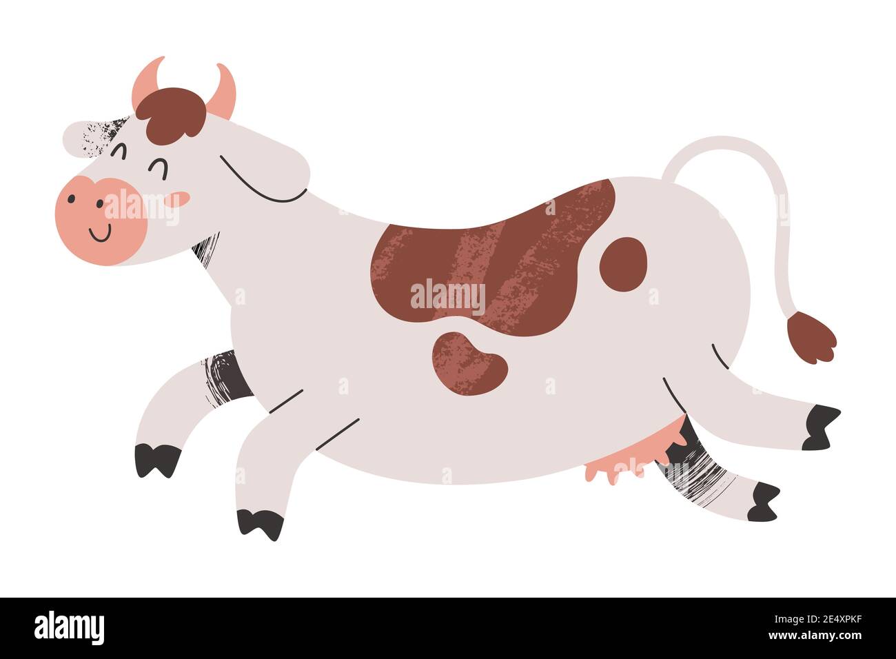 Mignon saut de vache avec expression de visage heureux, illustration d'animaux de ferme, mascotte illuminée, art de clip vectoriel isolé Illustration de Vecteur