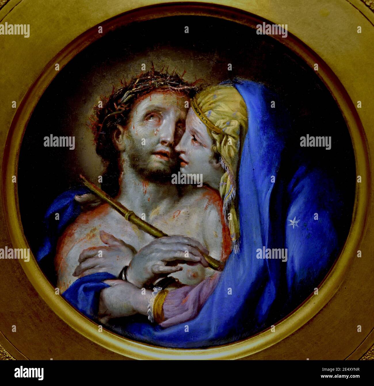 La Vierge embrassant le Christ et le roseau 1670 par frère Luc (Claude François) 1614 –1685 huile sur cuivre France, Français, Banque D'Images