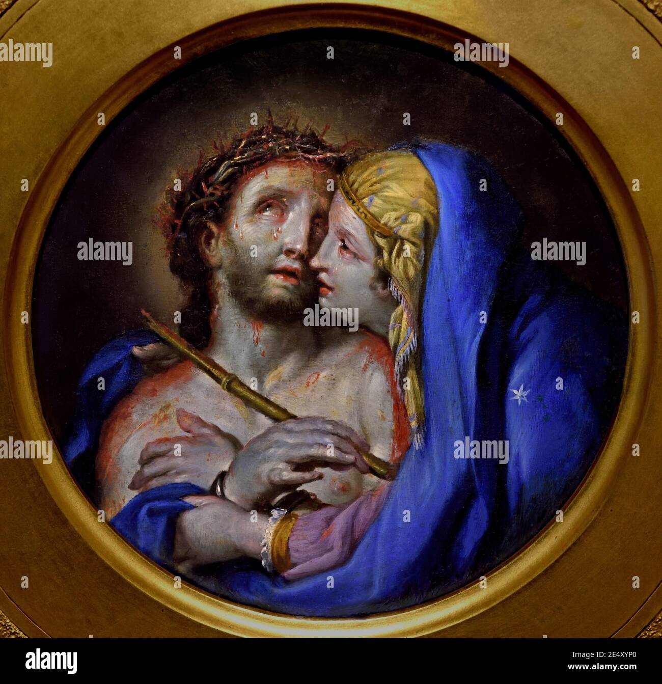 La Vierge embrassant le Christ et le roseau 1670 par frère Luc (Claude François) 1614 –1685 huile sur cuivre France, Français, Banque D'Images