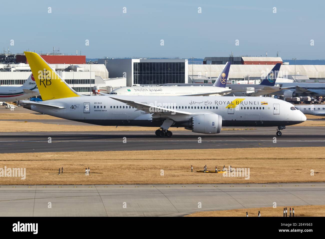 Londres, Royaume-Uni - 1er août 2018 : avion Royal Brunei Boeing 787 Dreamliner à l'aéroport de Londres Heathrow (LHR) au Royaume-Uni. Banque D'Images