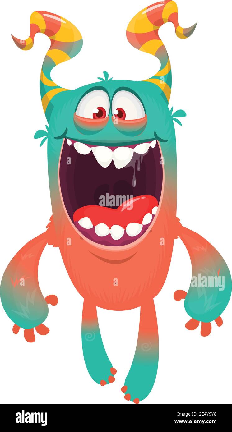 Drôle de dessin animé monstre riant avec la grande bouche. Illustration d'Halloween vectorielle Illustration de Vecteur
