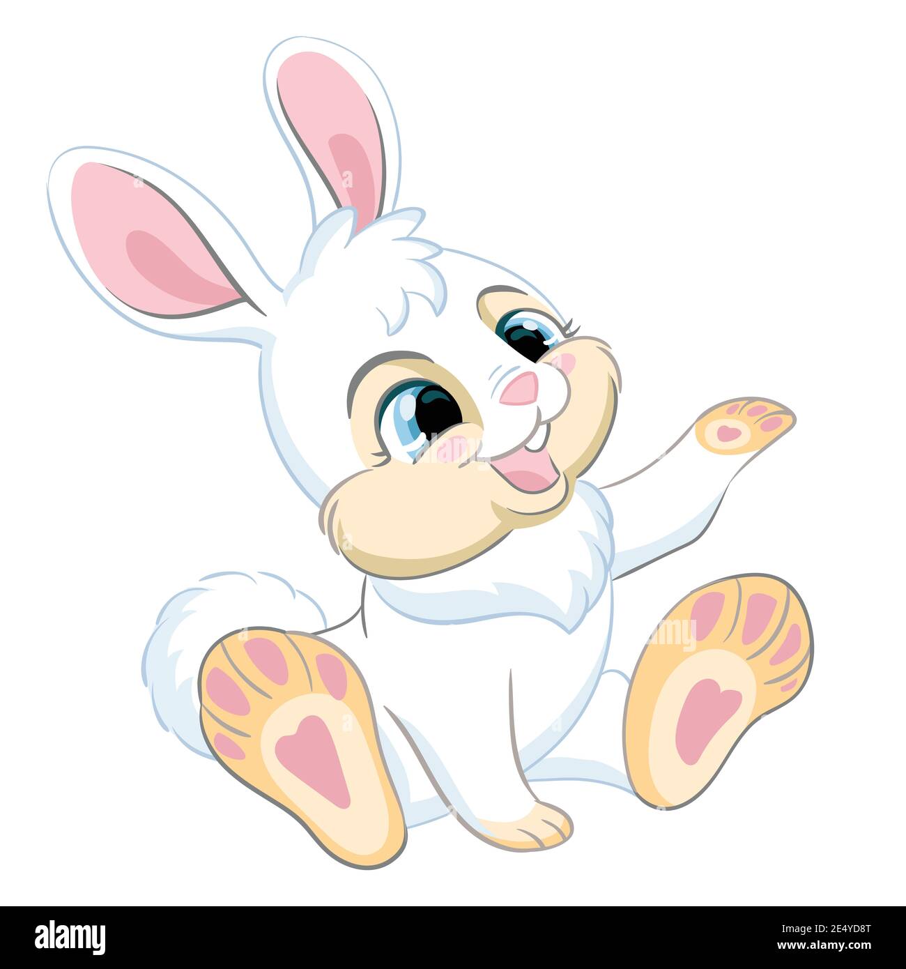 Drôle de dessin animé blanc assis lapin. Animal mignon. Illustration vectorielle pour carte postale, affiches, pépinière, carte de vœux, autocollants ou décoration de chambre, nur Illustration de Vecteur