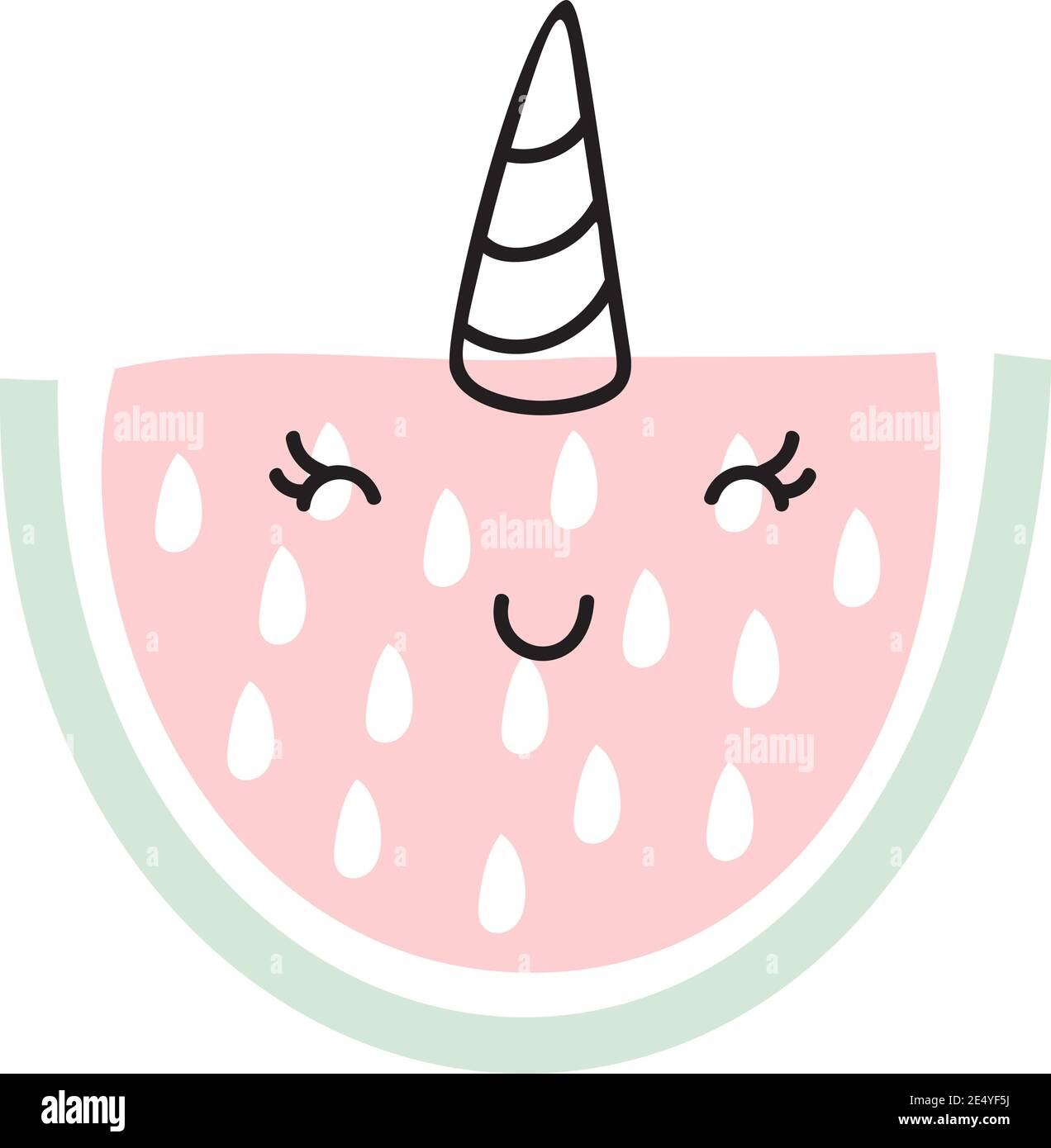 Mignon dessin animé pastèque avec licorne, vecteur de style scandinave. Design de bébé pour l'invitation d'anniversaire ou la douche de bébé, affiche, vêtements, mur de pépinière Illustration de Vecteur