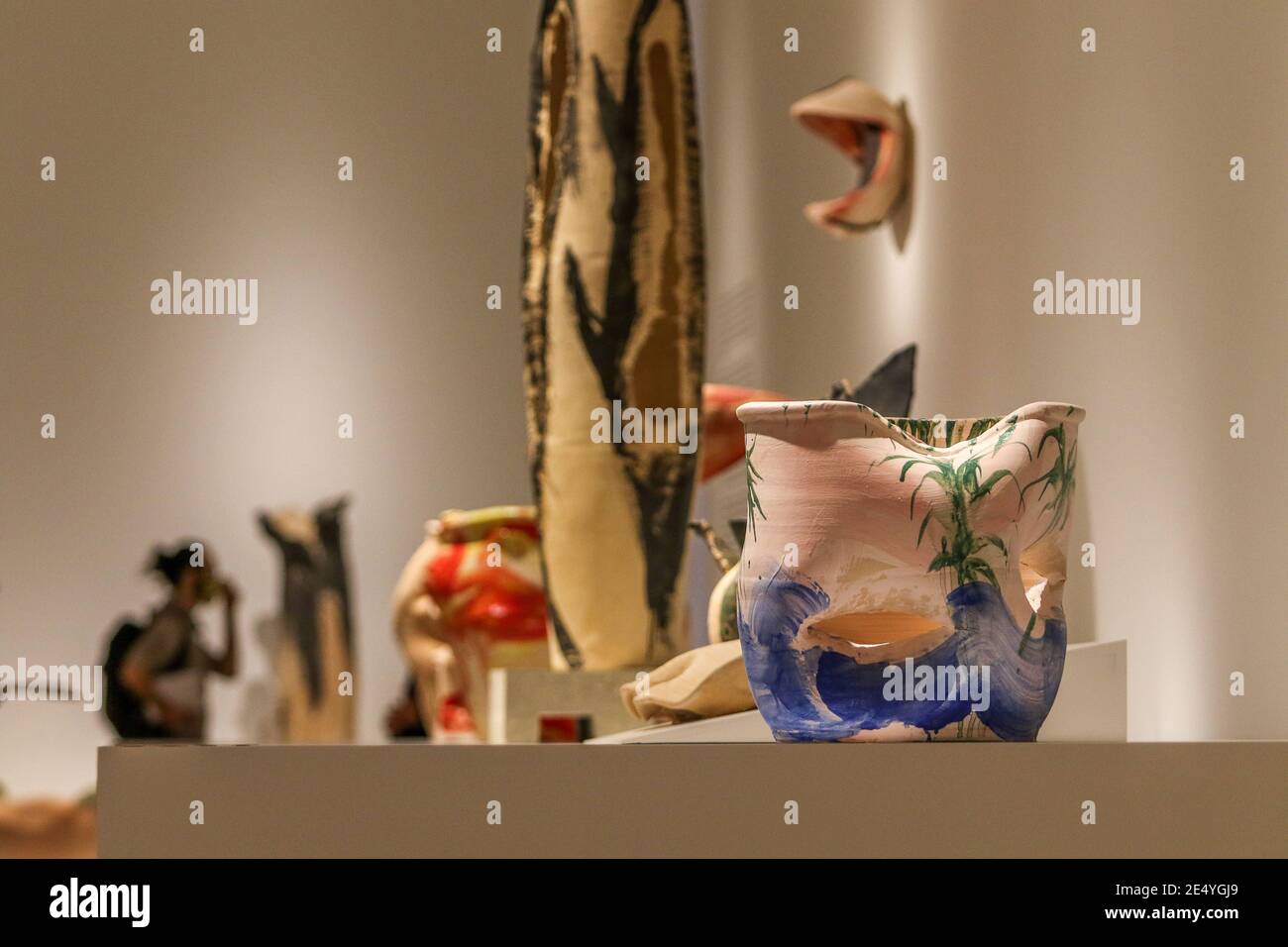 25 janvier 2021: 25 janvier 2021 (Malaga) Miquel Barcelo emmène sa 'métamorfose' au Musée Picasso, avec près d'une centaine d'œuvres réalisées en six ans.le Musée Picasso Malaga présente à partir de ce mercredi 27 janvier, l'exposition Miquel Barcelo. Métamorphose', qui tire son nom de l'histoire de Franz Kafka publiée en 1915, avec environ 100 œuvres faites entre 2014 et 2020 qui peuvent être envisagées jusqu'en septembre prochain. 30 céramiques, 13 peintures, 42 aquarelles, six carnets de voyage et une petite sculpture; ainsi qu'une installation composée de sept grandes bronzes qui ont été installés Banque D'Images