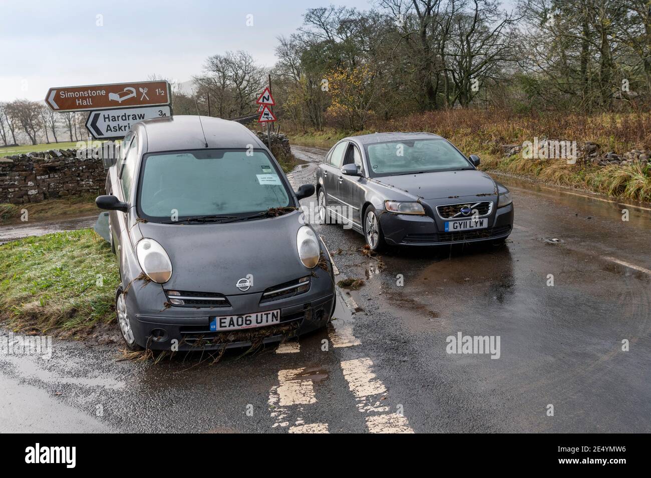 Dégâts causés par la tempête autour de la ville de Wensleydale de Hawes dans le North Yorkshire après Storm Aiden. Banque D'Images