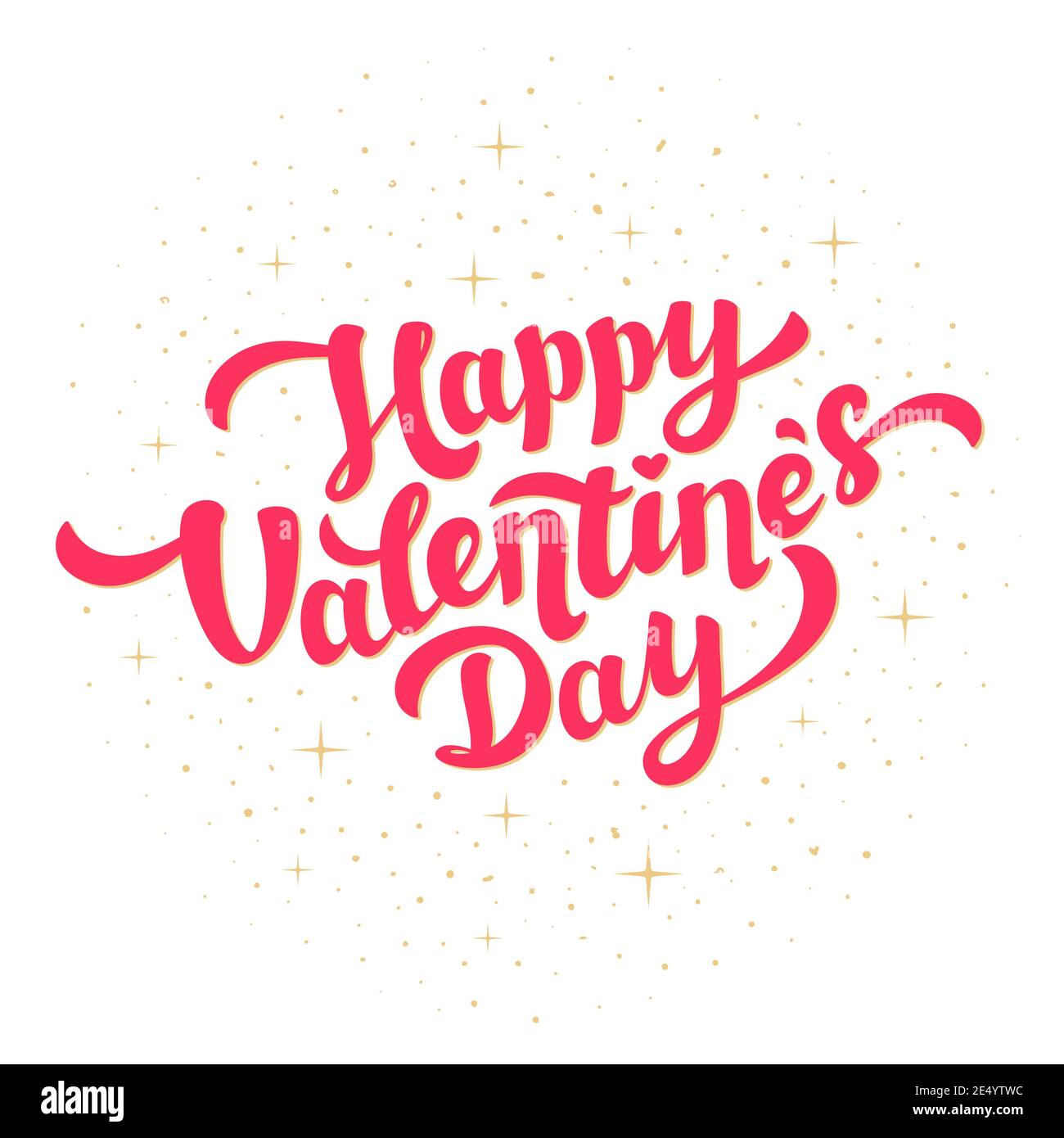 Carte de vœux Happy Saint Valentin. Inscription rose vif avec foil doré scintillant sur fond blanc. Illustration de Vecteur