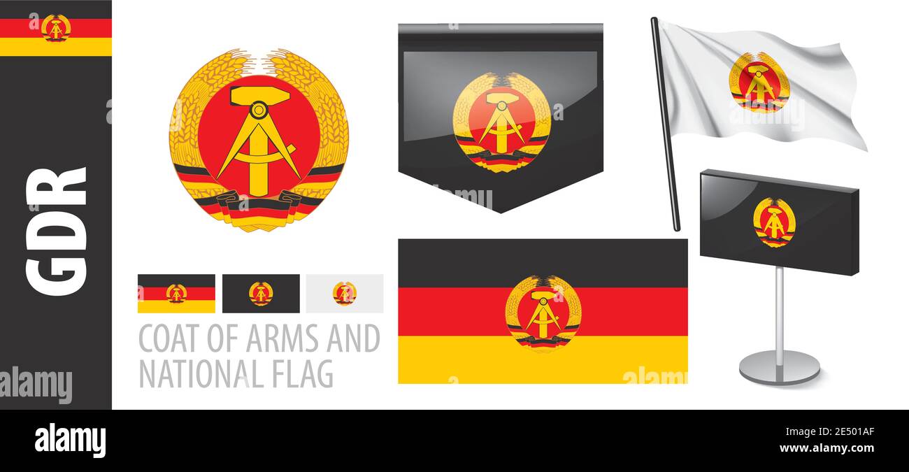 Ensemble vectoriel du blason et du drapeau national De GDR Illustration de Vecteur