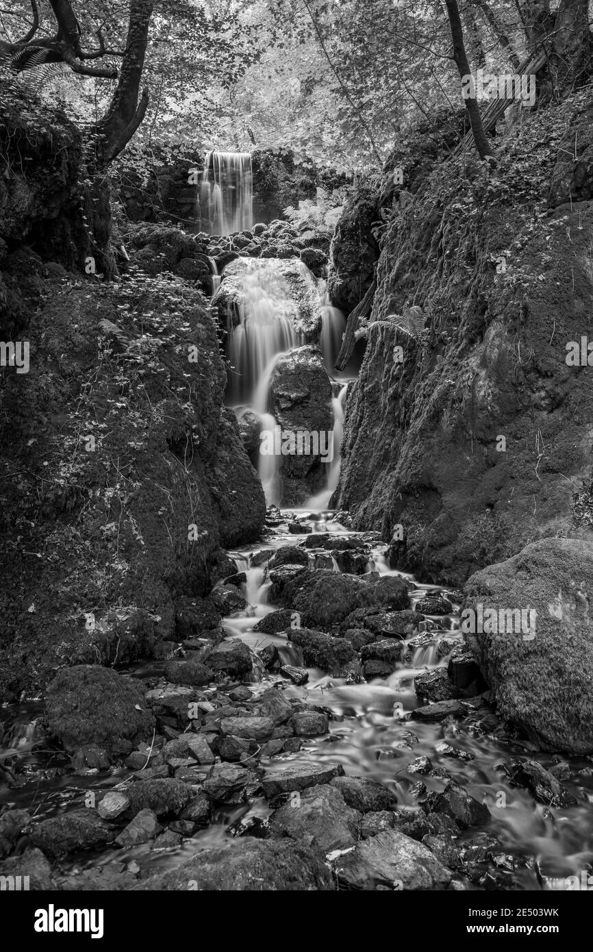 Longue exposition chute d'eau de Clampitt Falls aux chutes Canonteign de Dartmoor Banque D'Images