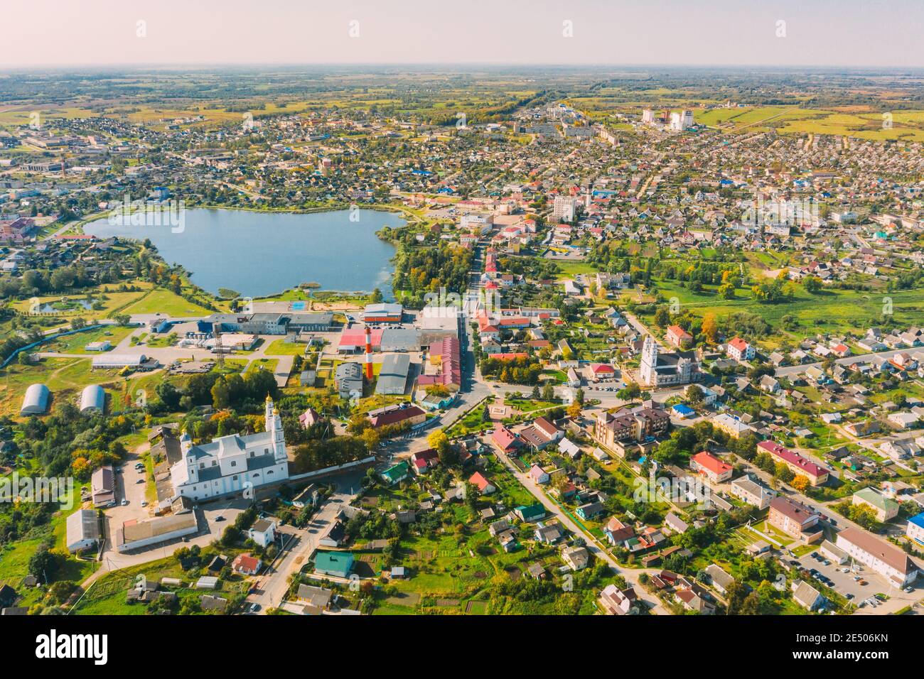 Braslav, district de Braslaw, Vitebsk Oblast, Bélarus. Vue aérienne de la ville. Lacs célèbres Banque D'Images