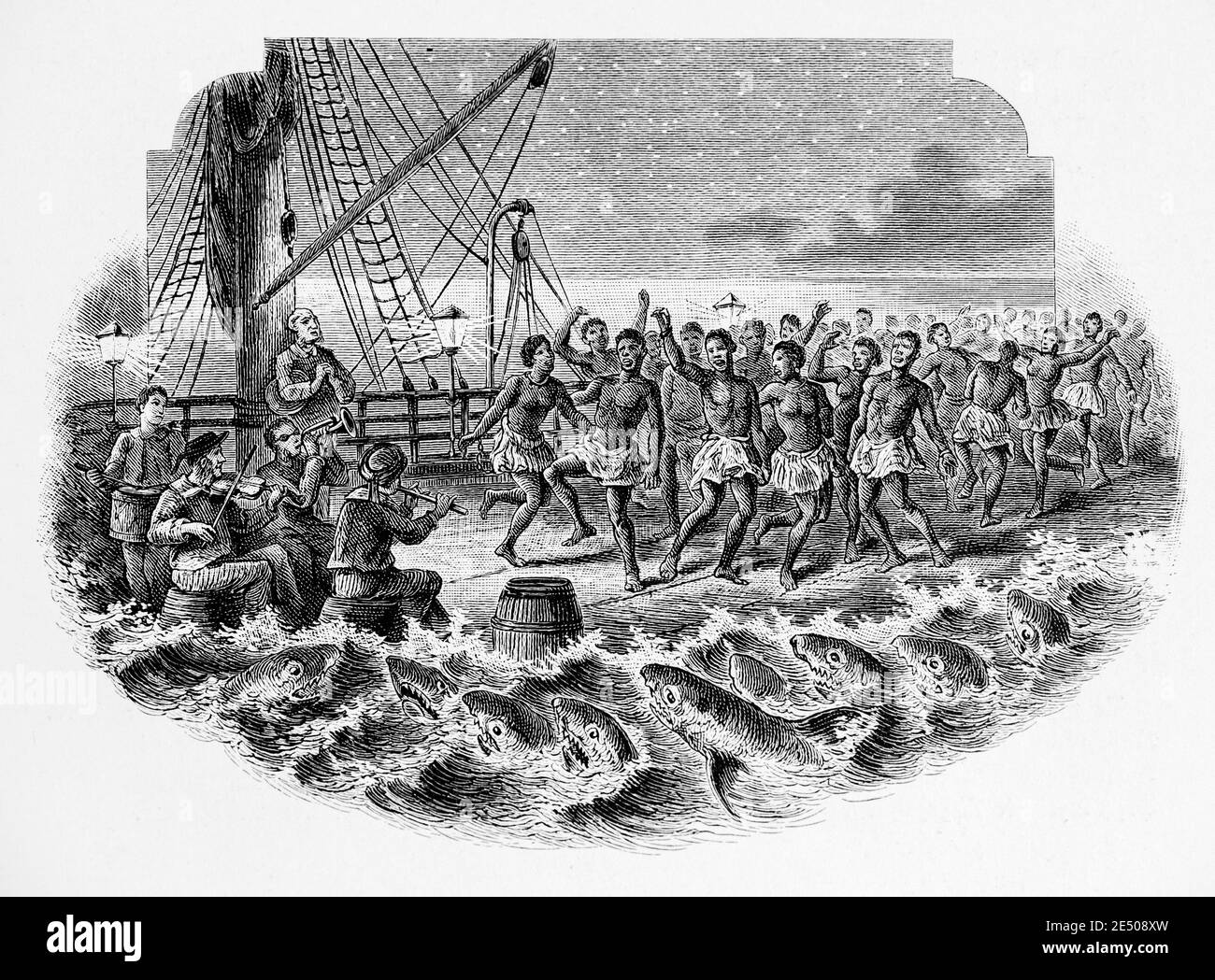 Illustration du poème de Heine 'Das Sklavenschiff' ou du vaisseau esclave sur le colonialisme, poète allemand Heinrich Heine, collection de poèmes Romancero, 1880 Banque D'Images
