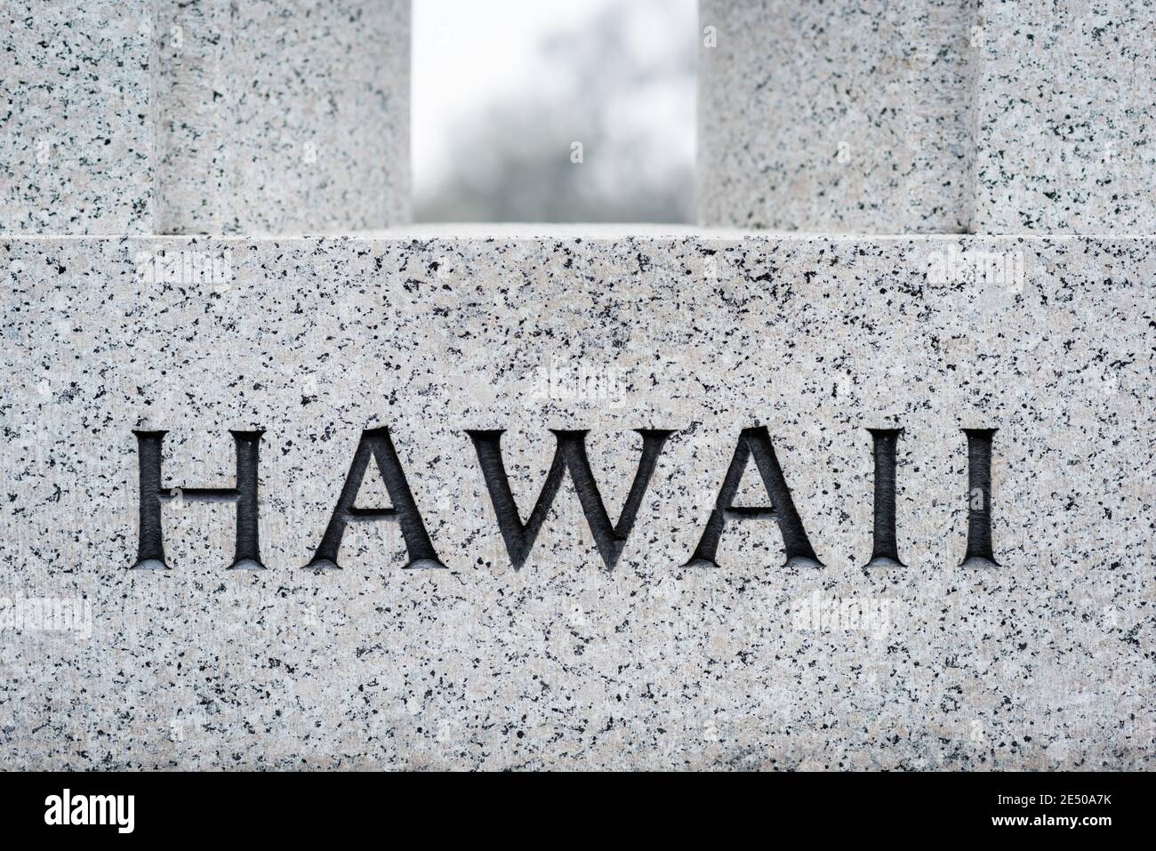 « Hawaï » gravé sur le mémorial de la Seconde Guerre mondiale à DC. Banque D'Images