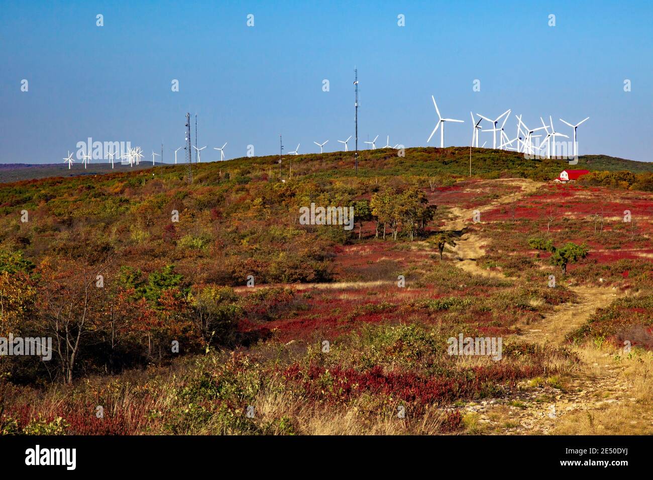 Waymart Wind Energy Center, sur Moosic Mountain, dans le nord-est de la Pennsylvanie, est la plus grande installation de production d'énergie éolienne de Pennsylvanie. Banque D'Images