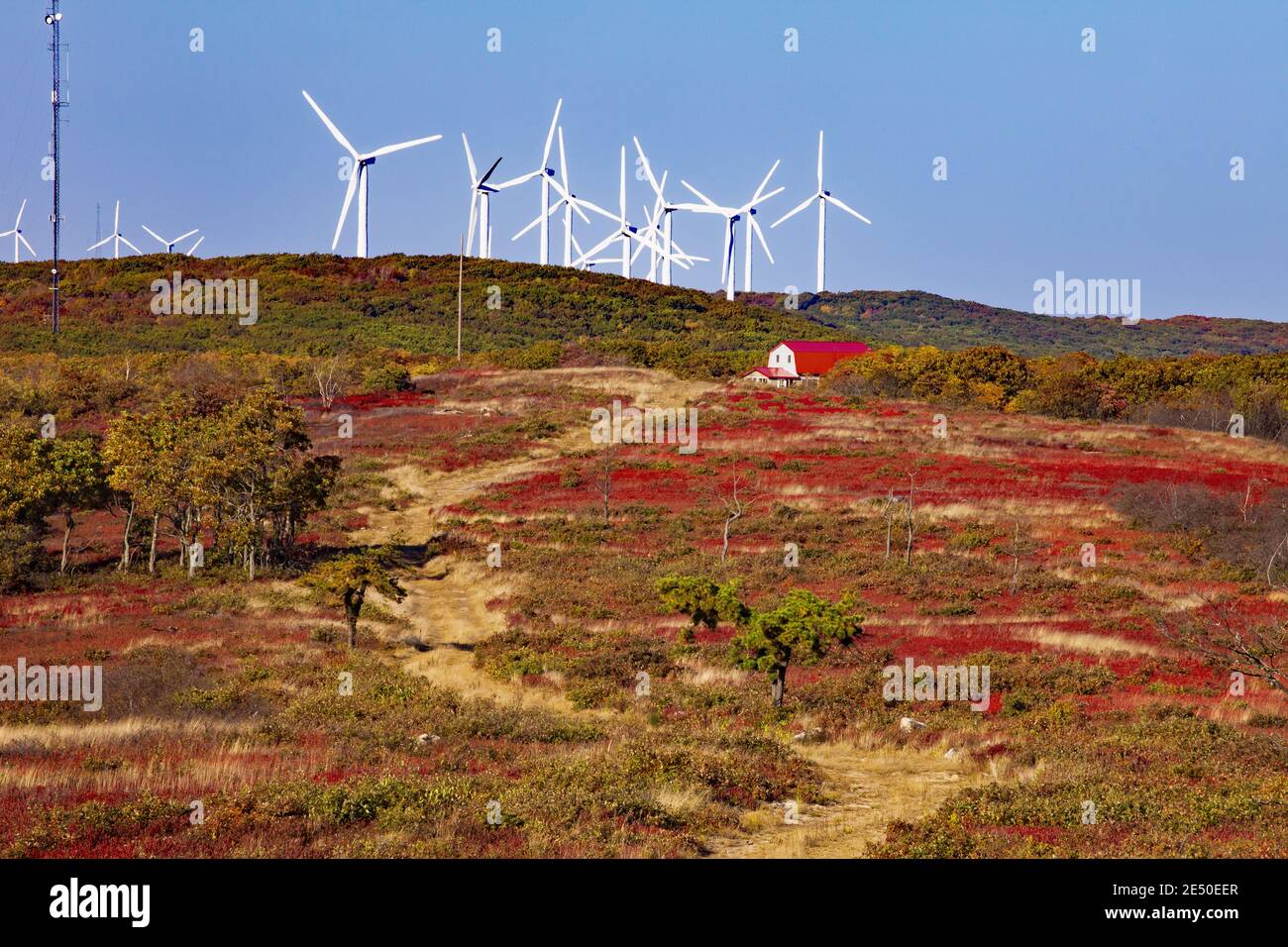 Waymart Wind Energy Center, sur Moosic Mountain, dans le nord-est de la Pennsylvanie, est la plus grande installation de production d'énergie éolienne de Pennsylvanie. Banque D'Images