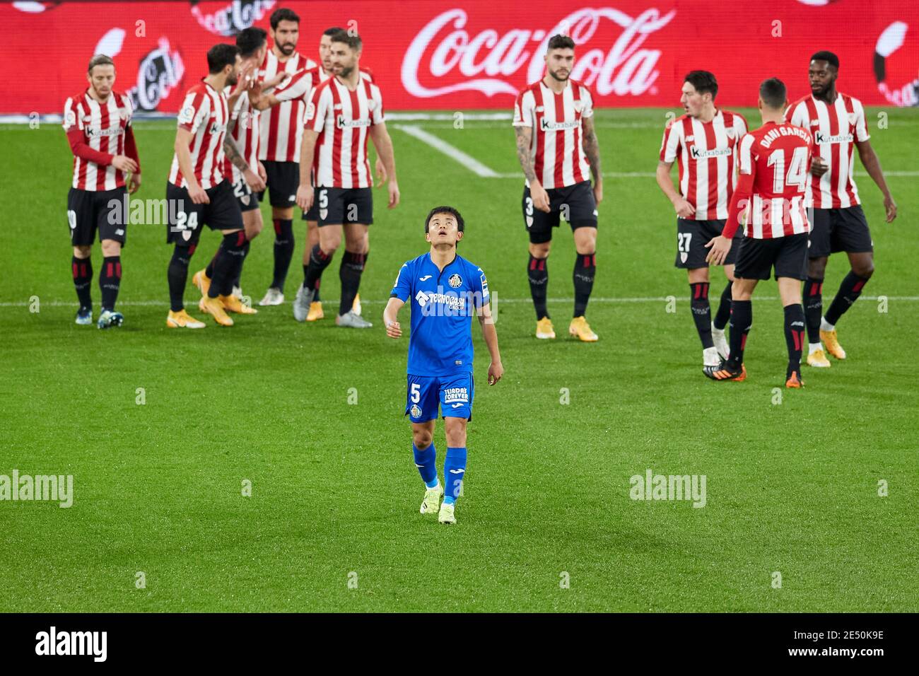 Bilbao, Espagne. 25 janvier 2021. Takefusa Kubo de Getafe CF réagit pendant le match de la Liga entre Athletic Club Bilbao et Getafe FC joué au stade San Mames. Credit: Ion Alcoba/Capturasport/Alay Live News Credit: CAPTURASPORT/Alay Live News Banque D'Images