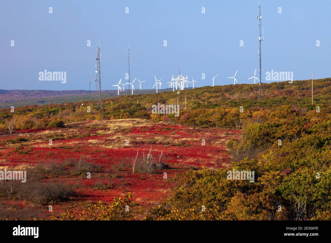 Waymart Wind Energy Center, sur Moosic Mountain, dans le nord-est de la Pennsylvanie, est la plus grande installation de production d'énergie éolienne de Pennsylvanie. Banque D'Images