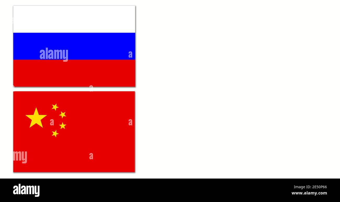 Le drapeau russe et le drapeau chinois sur un blanc arrière-plan Banque D'Images