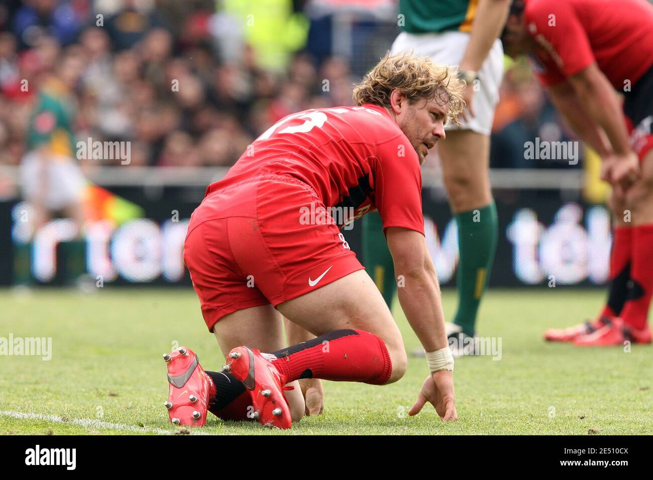 Toulouse Cedric Heymans lors du match français Top 14 du rugby Toulouse contre Clermont-Ferrand au stade de Toulouse, France, le 19 avril 2008. Clermont s'est mis en pole position pour terminer le championnat de France samedi lorsqu'ils ont battu la deuxième place Toulouse 23-11 pour enregistrer leur cinquième victoire successive et leur envoyer cinq points à l'écart de leurs rivaux. Photo par Alex/Cameleon/ABACAPRESS.COM Banque D'Images