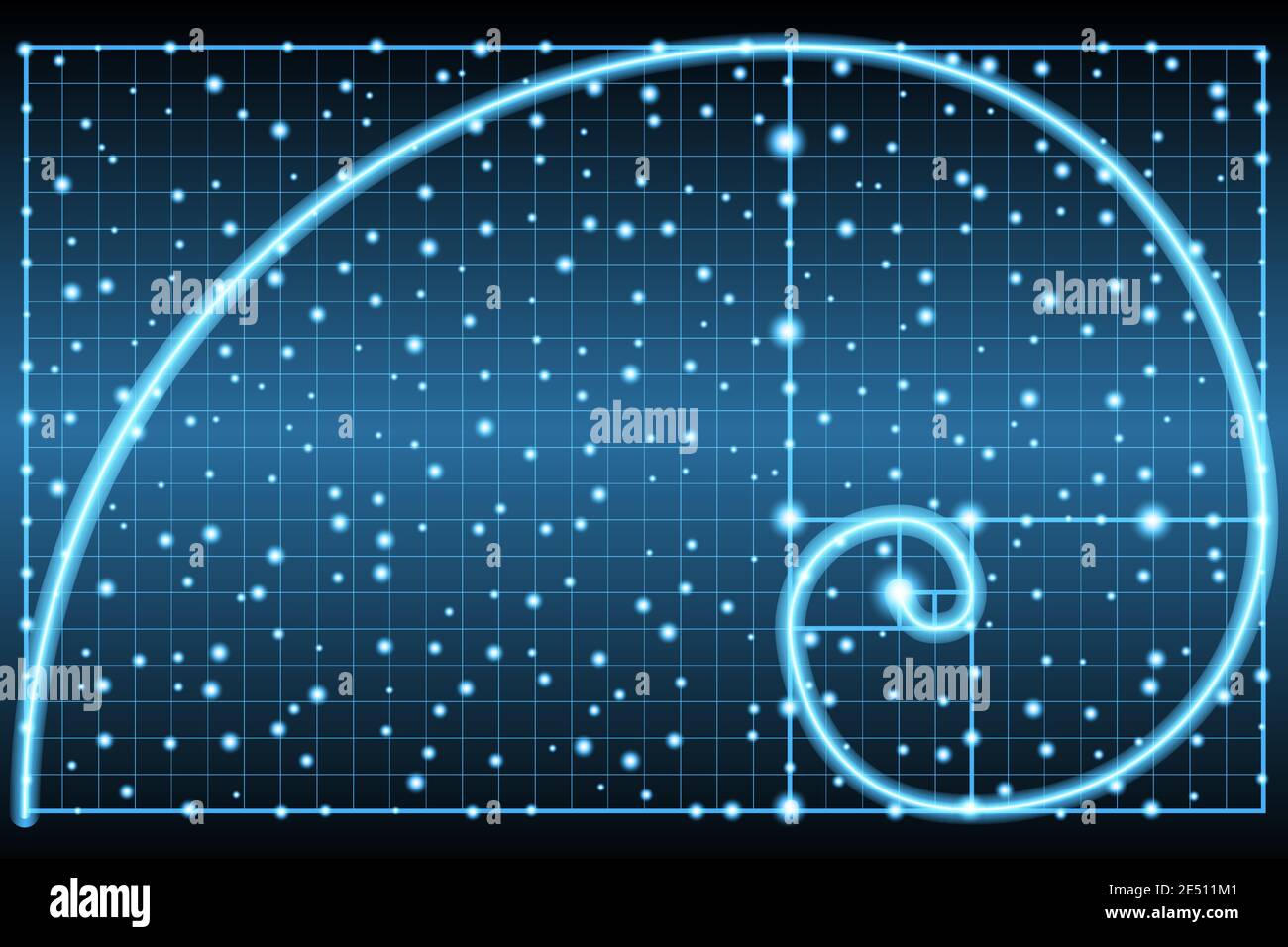 Symbole de spirale fibonacci ou de rapport doré lumineux sur fond sombre Illustration de Vecteur