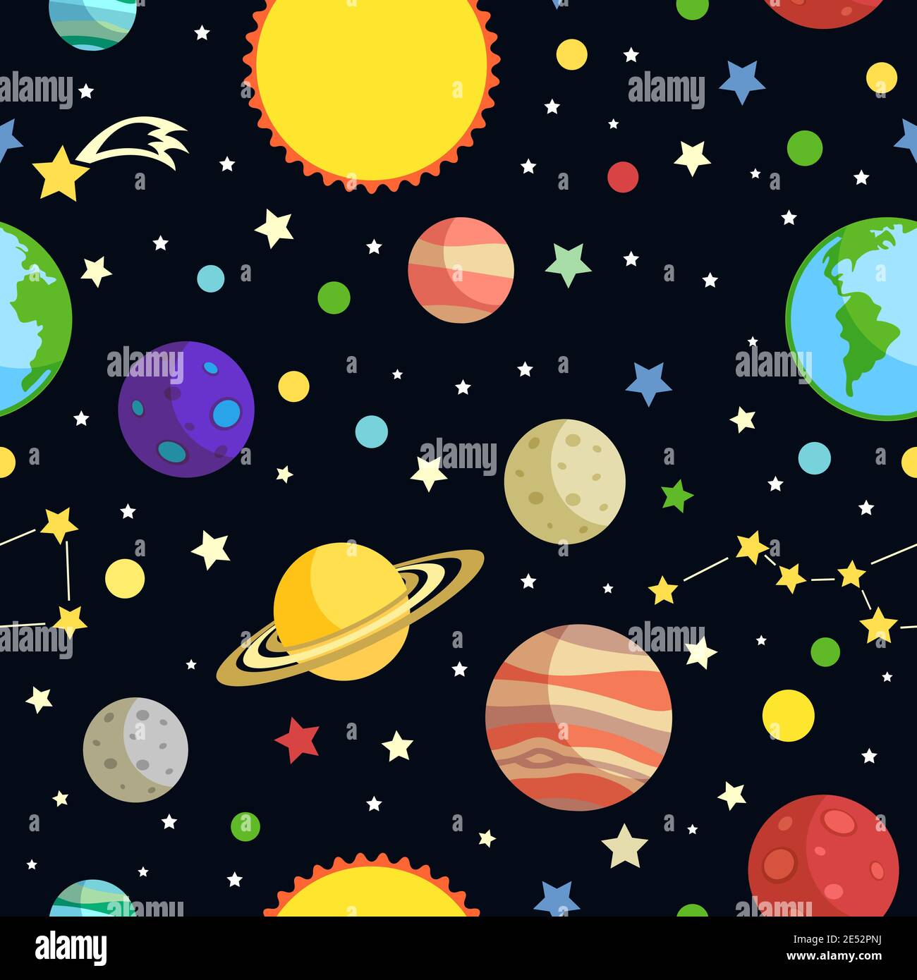Motif sans couture avec des planètes étoiles comètes et constellations illustration vectorielle d'arrière-plan sombre Illustration de Vecteur