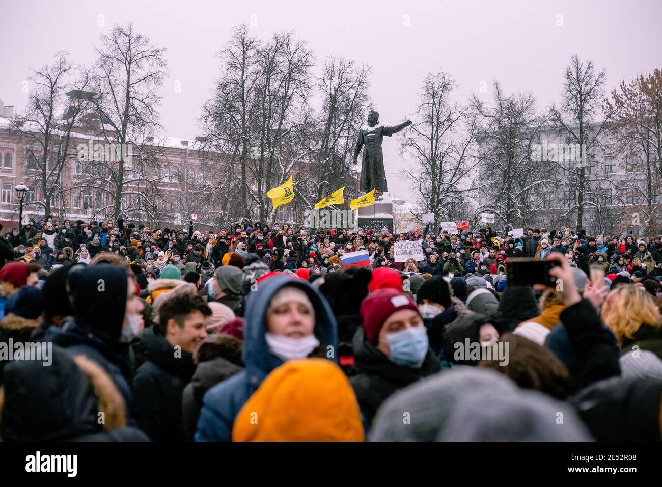 Nijni Novgorod, Russie- janvier 23 2021: Manifestation contre Poutine et ses amis, rassemblement en défense d'Alexei Navalny. Banque D'Images