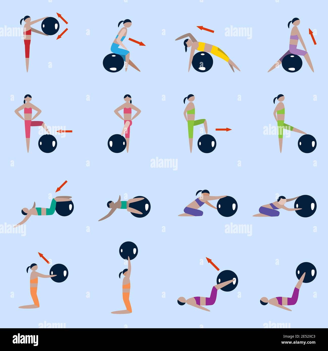 Silhouettes pour femmes avec le sport de balle de fitness icônes ensemble isolé illustration vectorielle Illustration de Vecteur
