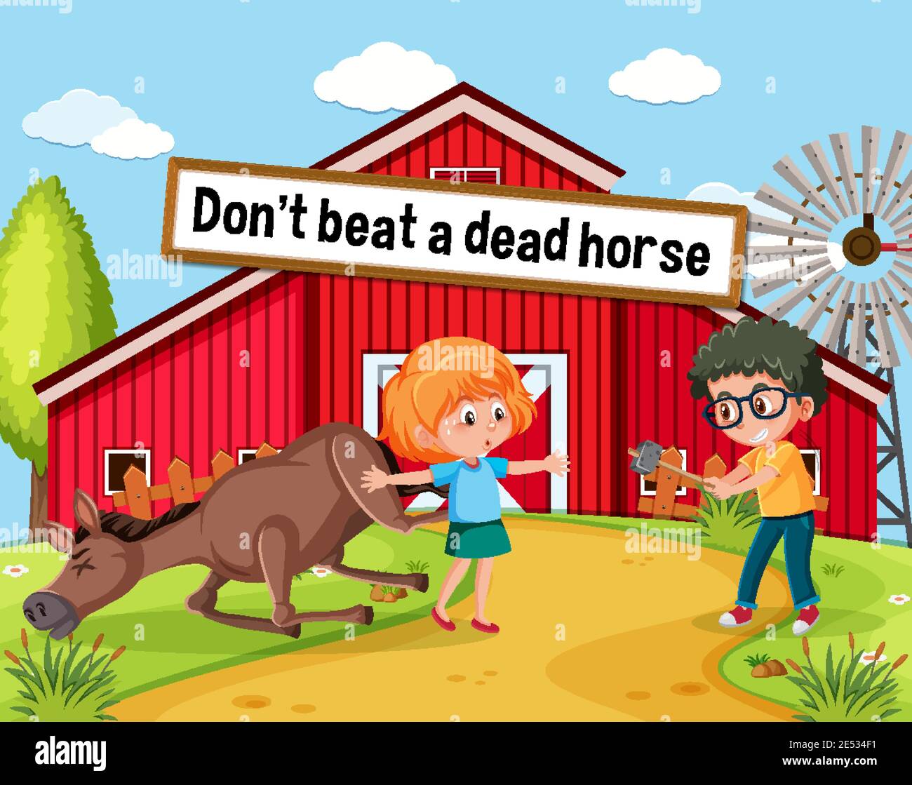 Affiche idiom avec une illustration ne bat pas un cheval mort Illustration de Vecteur