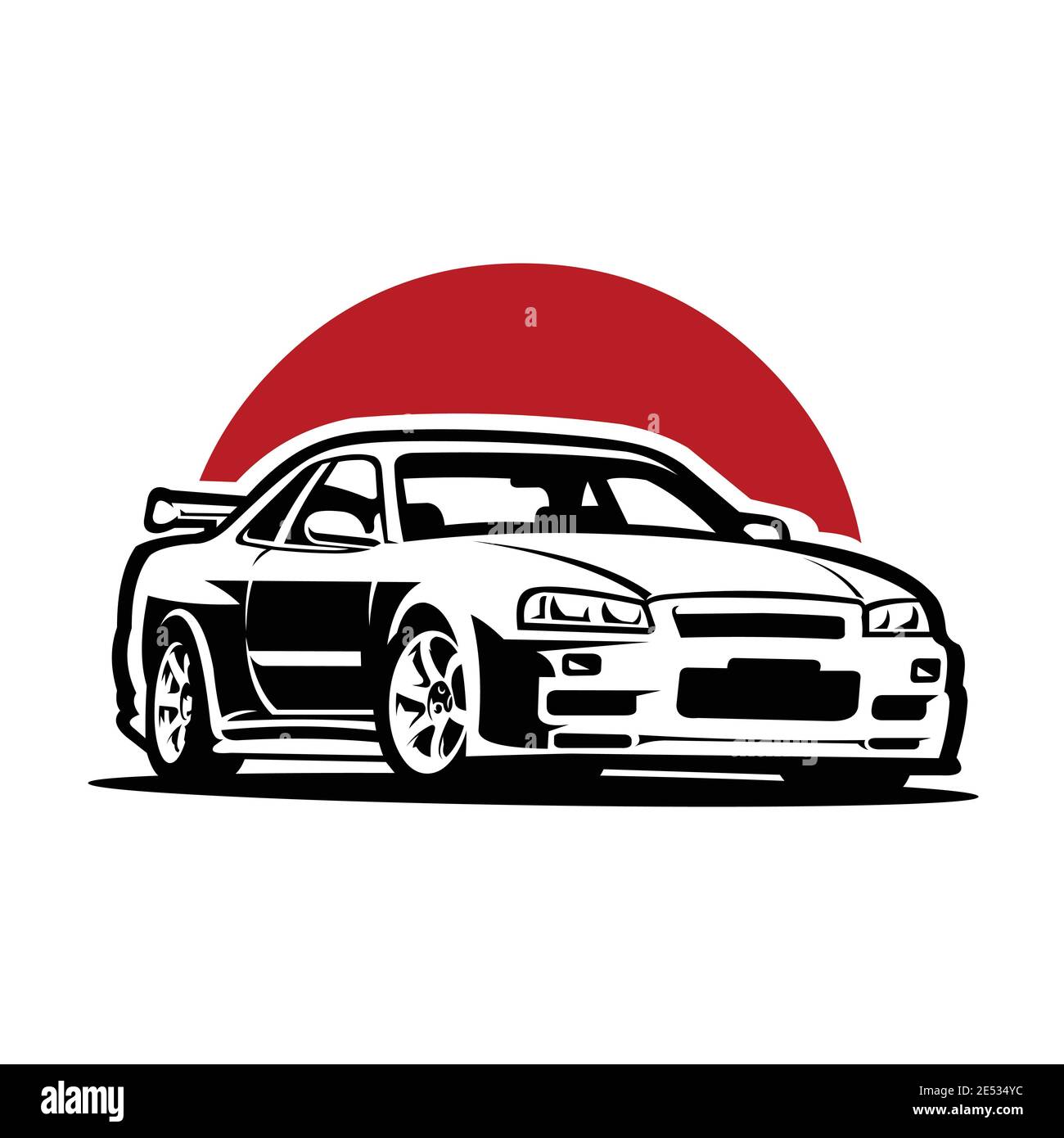 Super cool voiture de sport japonaise vecteur dans fond de lune rouge isolé Illustration de Vecteur