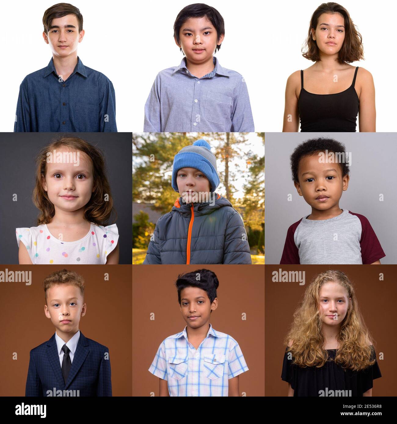 Portraits d'enfants et d'adolescents qui regardent l'appareil photo studio Banque D'Images