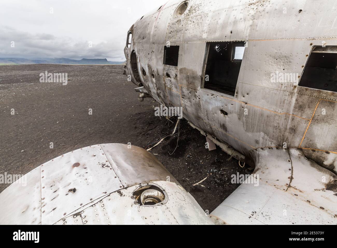 Gros plan d'un ancien avion abandonné dans un Plaine désertique en Islande Banque D'Images