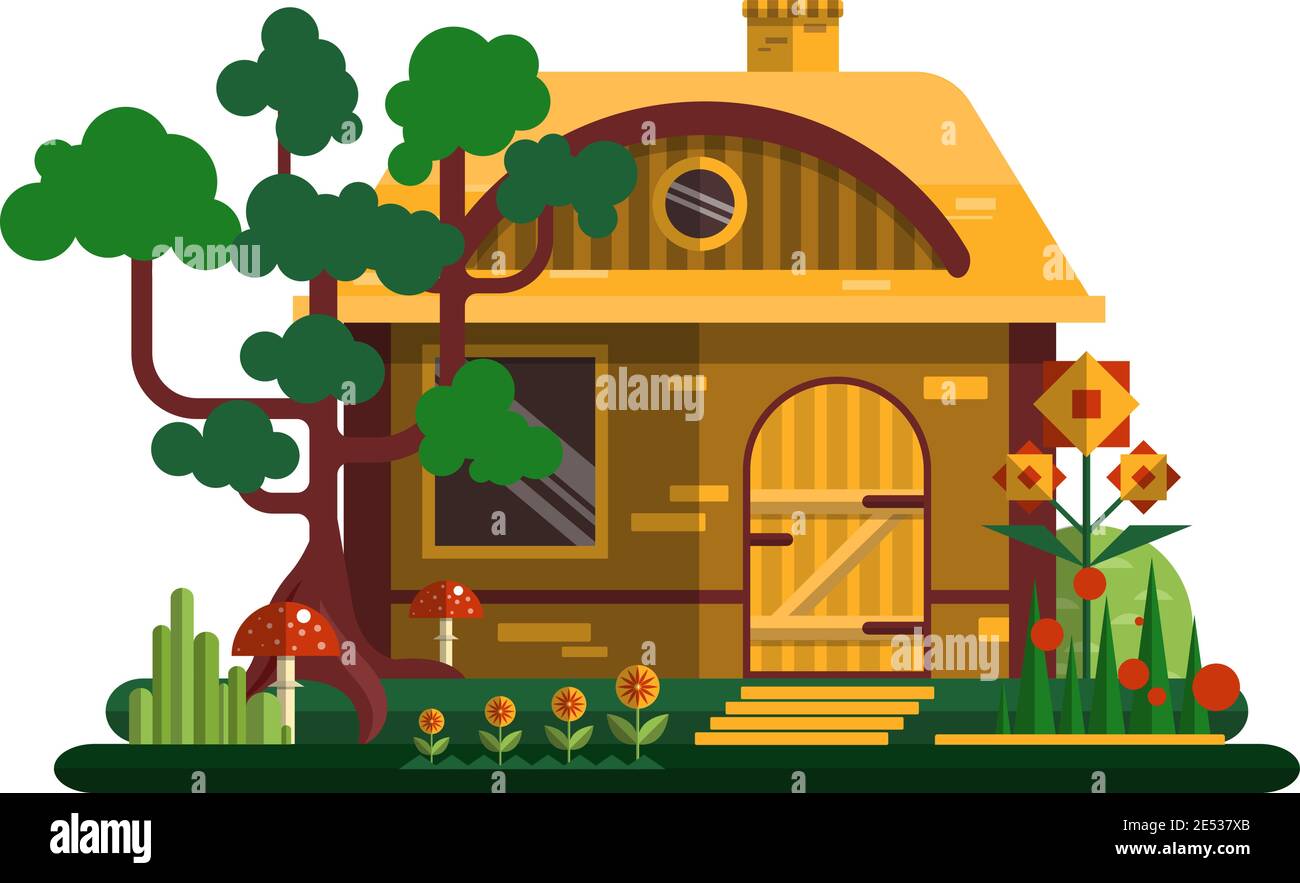 Campagne scène d'été, illustration isolée à vecteur plat. Été nature. Illustration de Vecteur