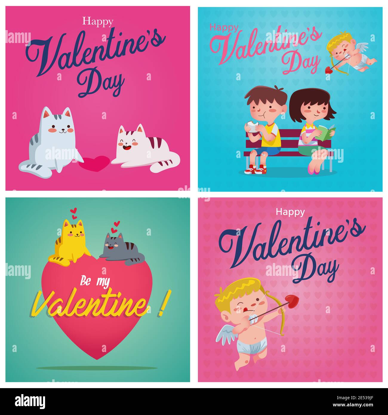 Une collection d'ornements et d'illustrations graphiques comme cupidon, voiture et un couple pour accueillir la Saint-Valentin Illustration de Vecteur