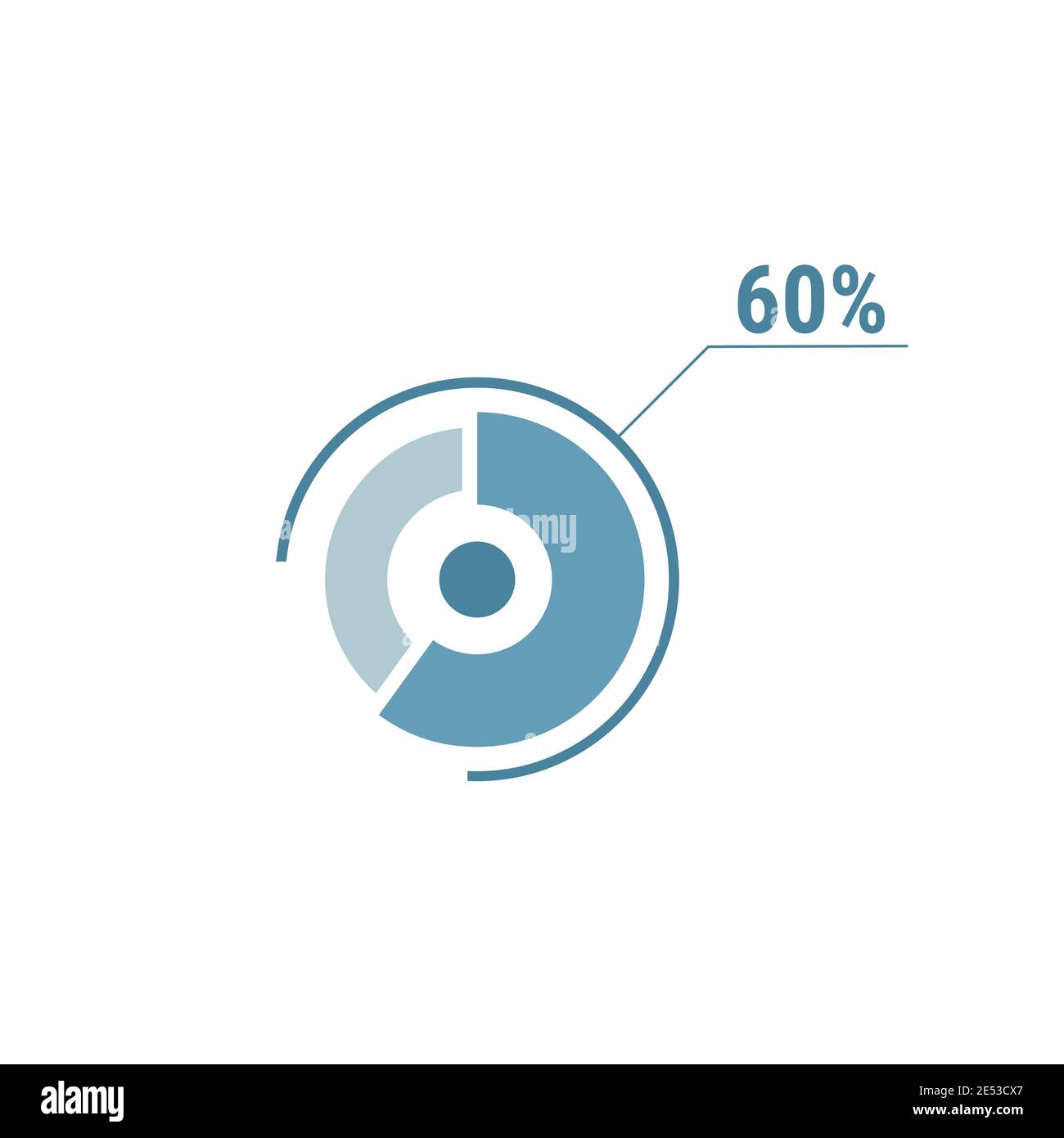 Diagramme circulaire diagramme circulaire soixante pour cent 60. Diagramme de vecteur de pourcentage de cercle. Illustration vectorielle plate pour la conception de l'interface utilisateur Web, bleu sur fond blanc. Illustration de Vecteur