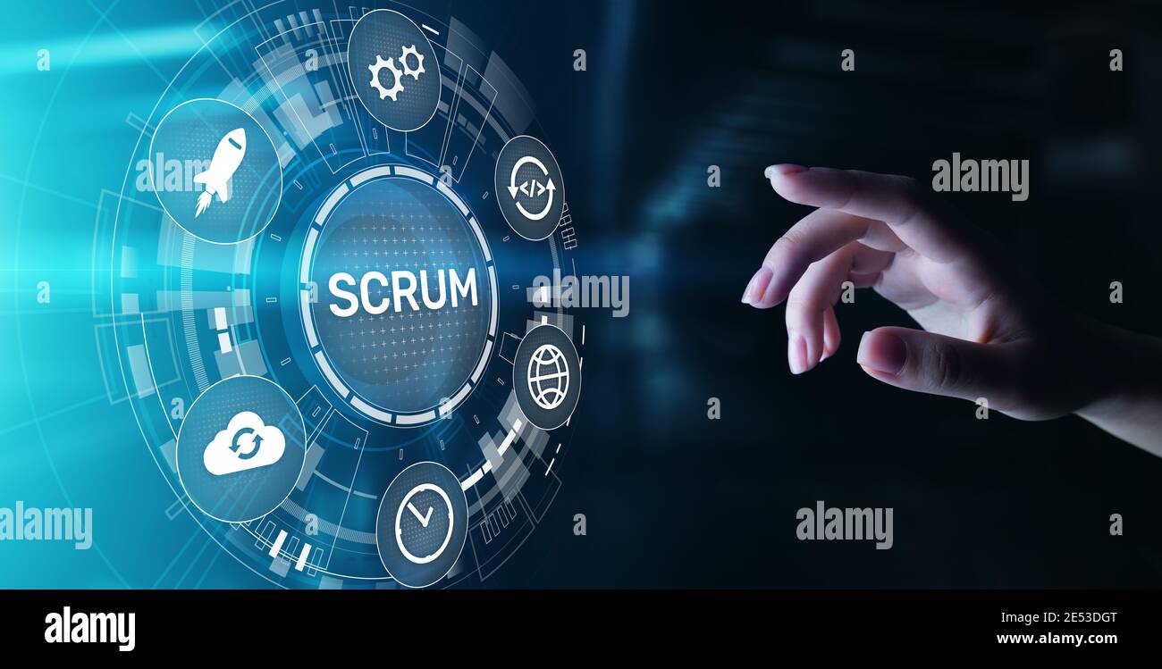 Scrum, méthodologie de développement Agile, concept de technologie de programmation et de conception d'applications sur écran virtuel Banque D'Images