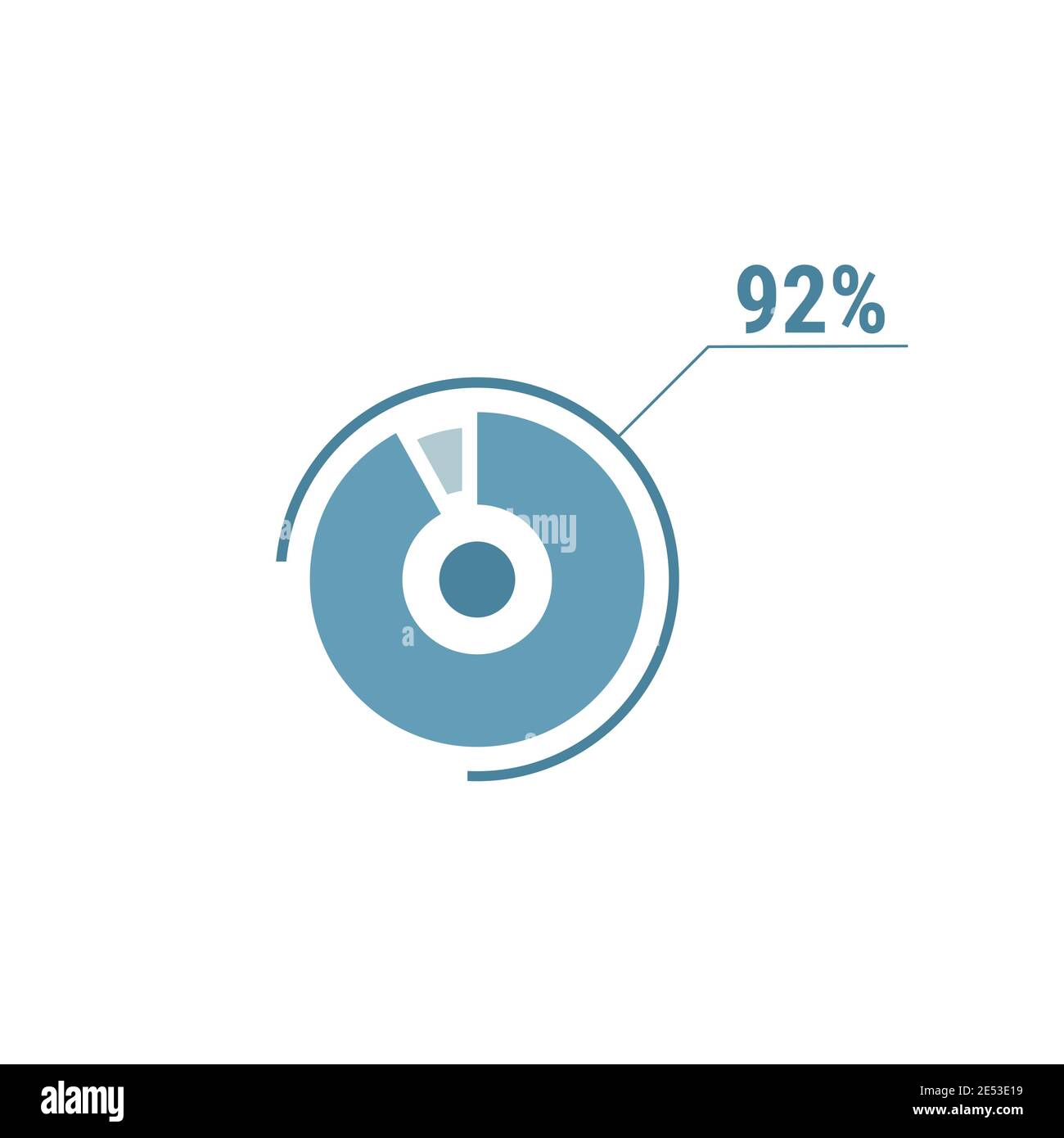 Quatre-vingt-dix pour cent de graphique circulaire, 92 pour cent de diagramme circulaire, illustration de conception de vecteur, bleu sur fond blanc. Illustration de Vecteur