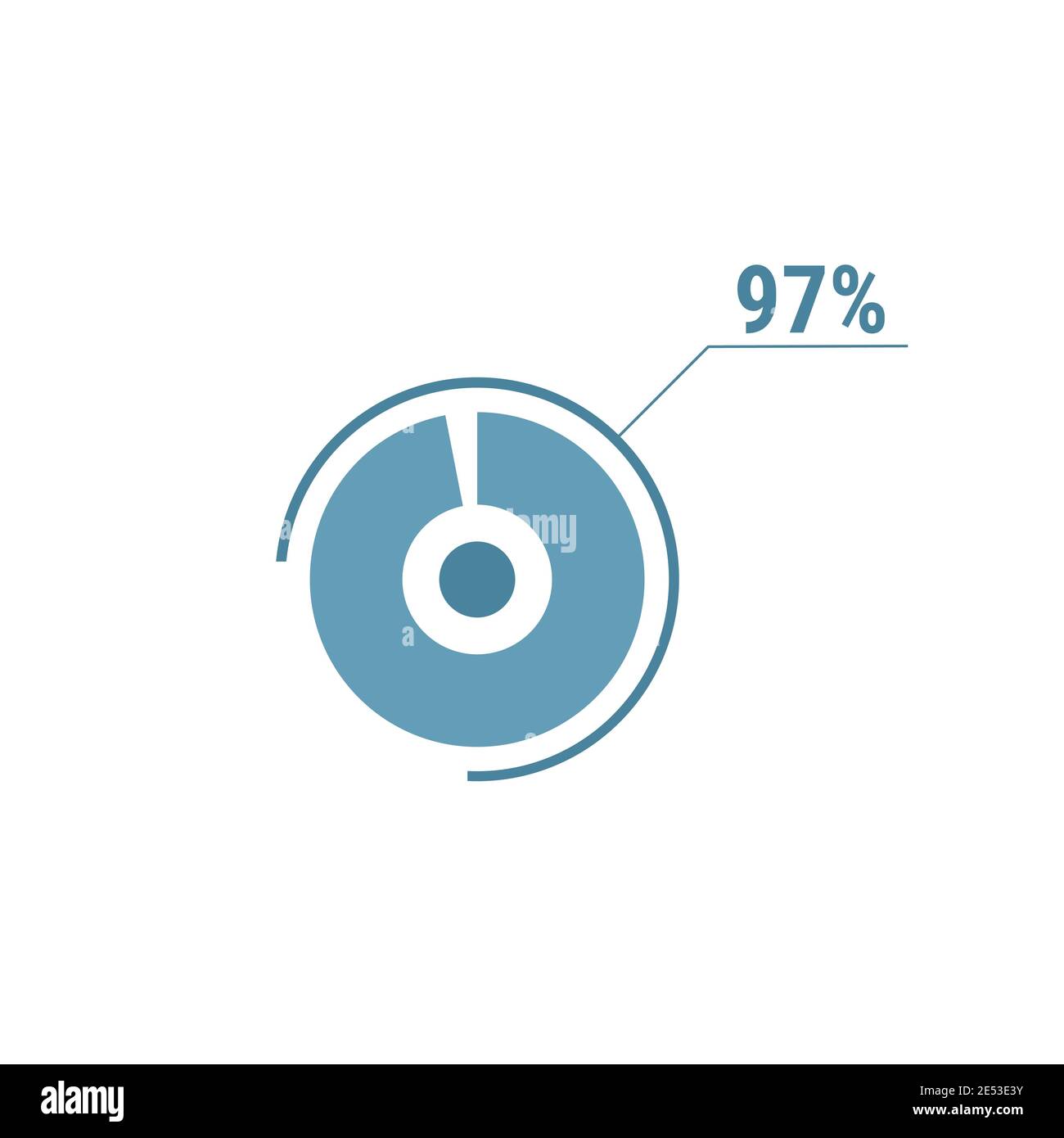 Quatre-vingt-dix-sept pour cent de graphique circulaire, 97 pour cent de diagramme circulaire, illustration de conception de vecteur, bleu sur fond blanc. Illustration de Vecteur