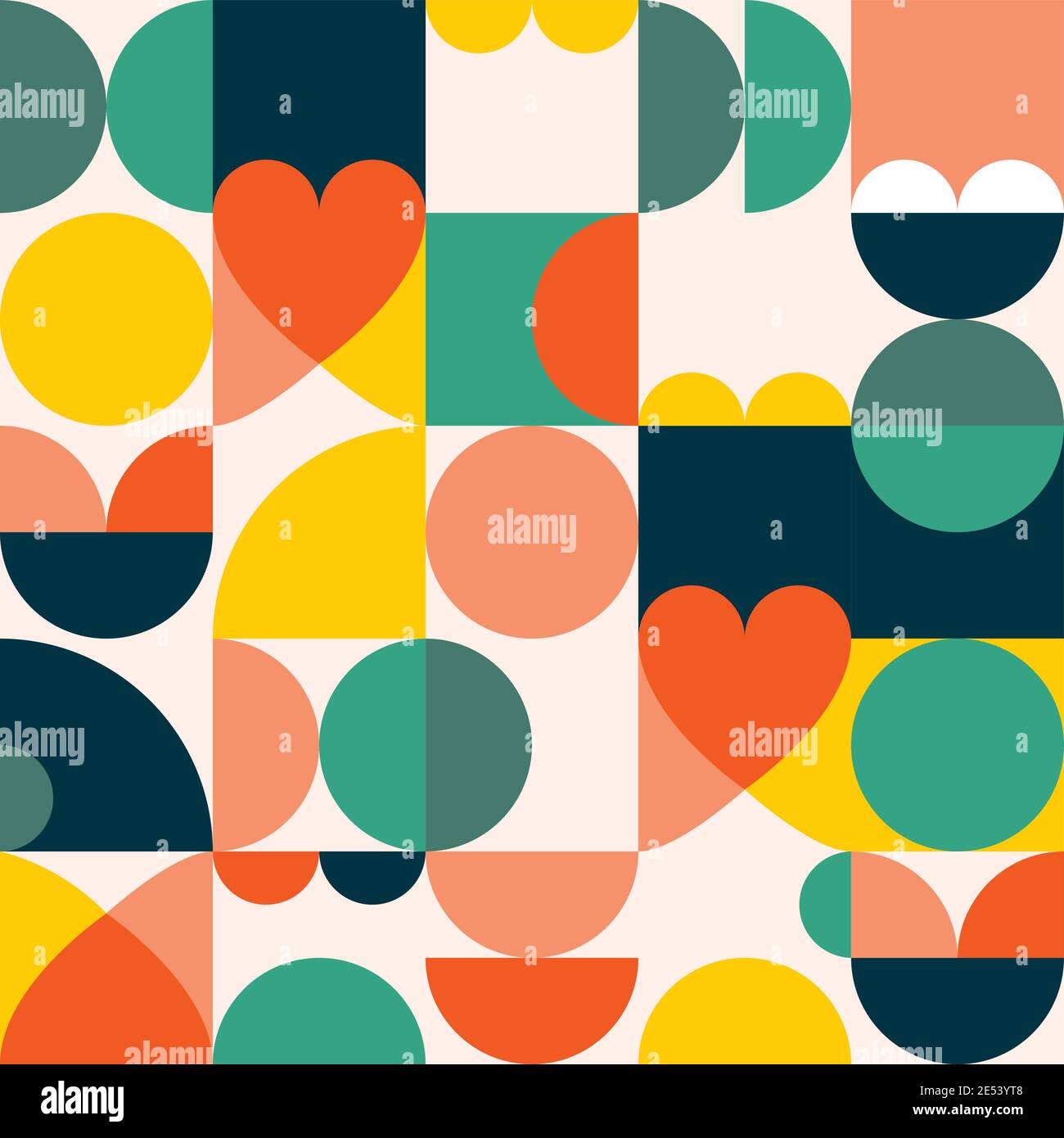 Moyen-siècle moderne style années 60 et années 70 vector matelots motif - tissu géométrique rétro minimaliste ou imprimé coeurs Illustration de Vecteur