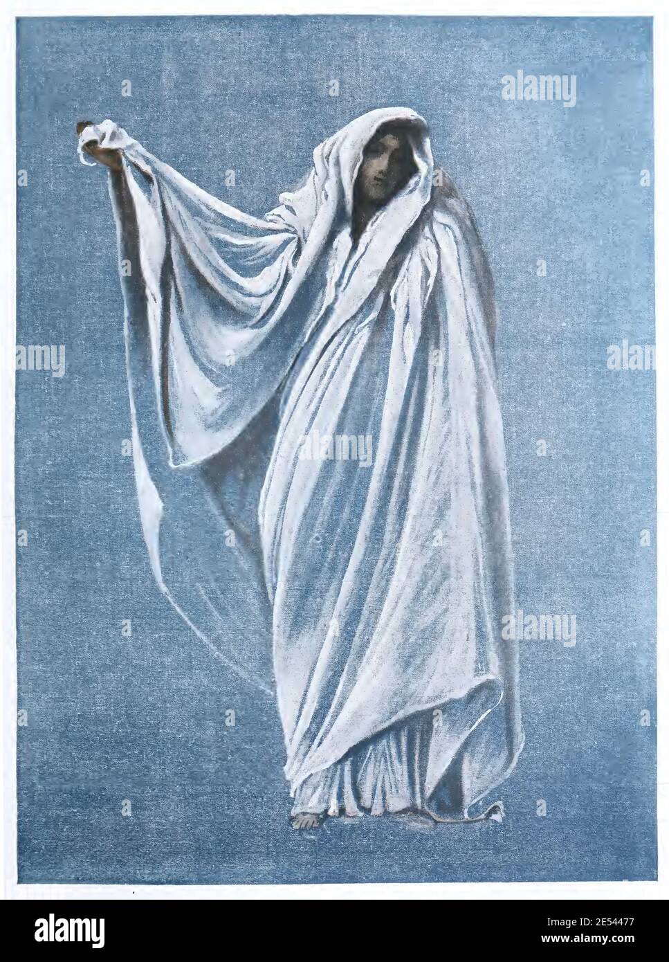 Étude de la drapery par Thomas Ralph Spence. Un homme se tient dans un tosa de style roman avec le bras droit élevé dans la mode romaine. Banque D'Images