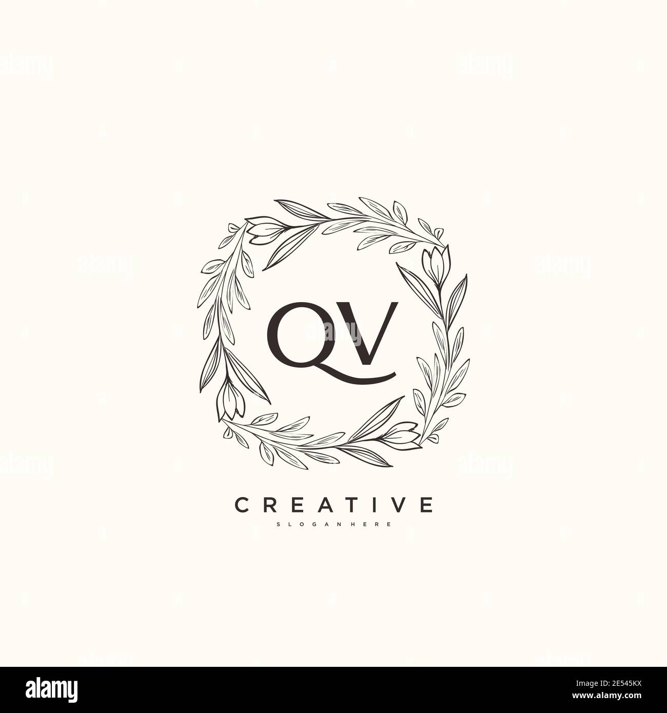 QV Beauty vector logo initial art, écriture logo de la signature initiale, mariage, mode, bijoux, boutique, floral et botanique avec la température créative Illustration de Vecteur