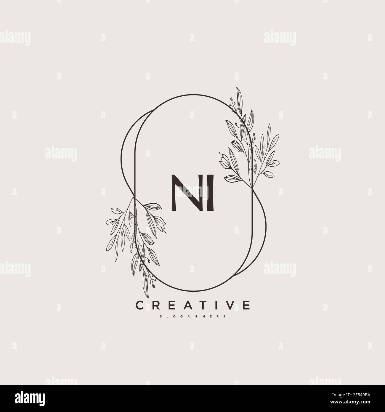 NI Beauty vector logo initial art, écriture logo de la signature initiale, mariage, mode, bijoux, boutique, floral et botanique avec la température créative Illustration de Vecteur