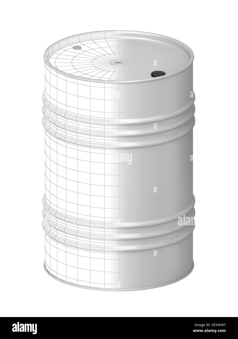 Rendu 3D du tambour à huile avec cadre en fil visible Banque D'Images